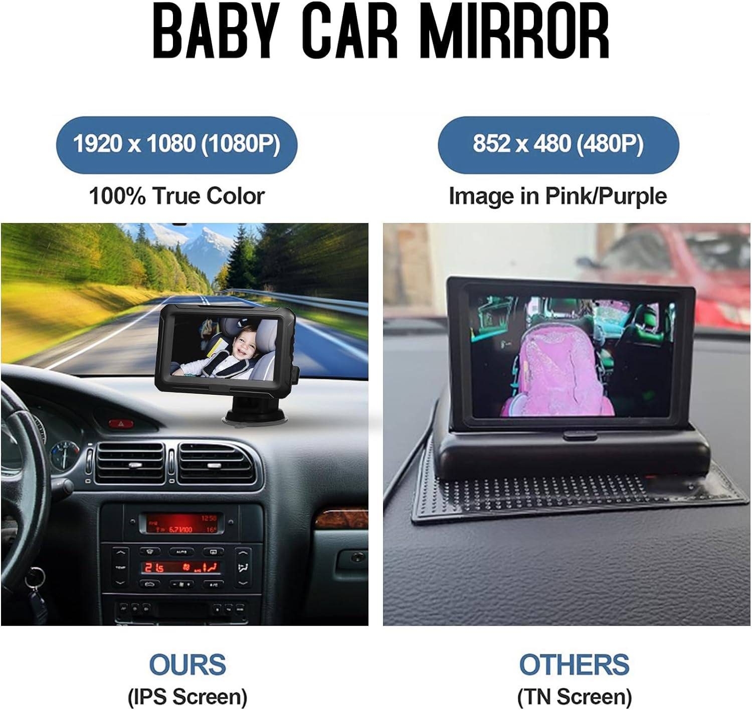 Baby Car Mirror, 1080P Baby Monitor with Camera Baby Car Mirror with 4.3'' IPS Screen Function Adjustable Wide View Angle for Infants Kids Pets image number 5