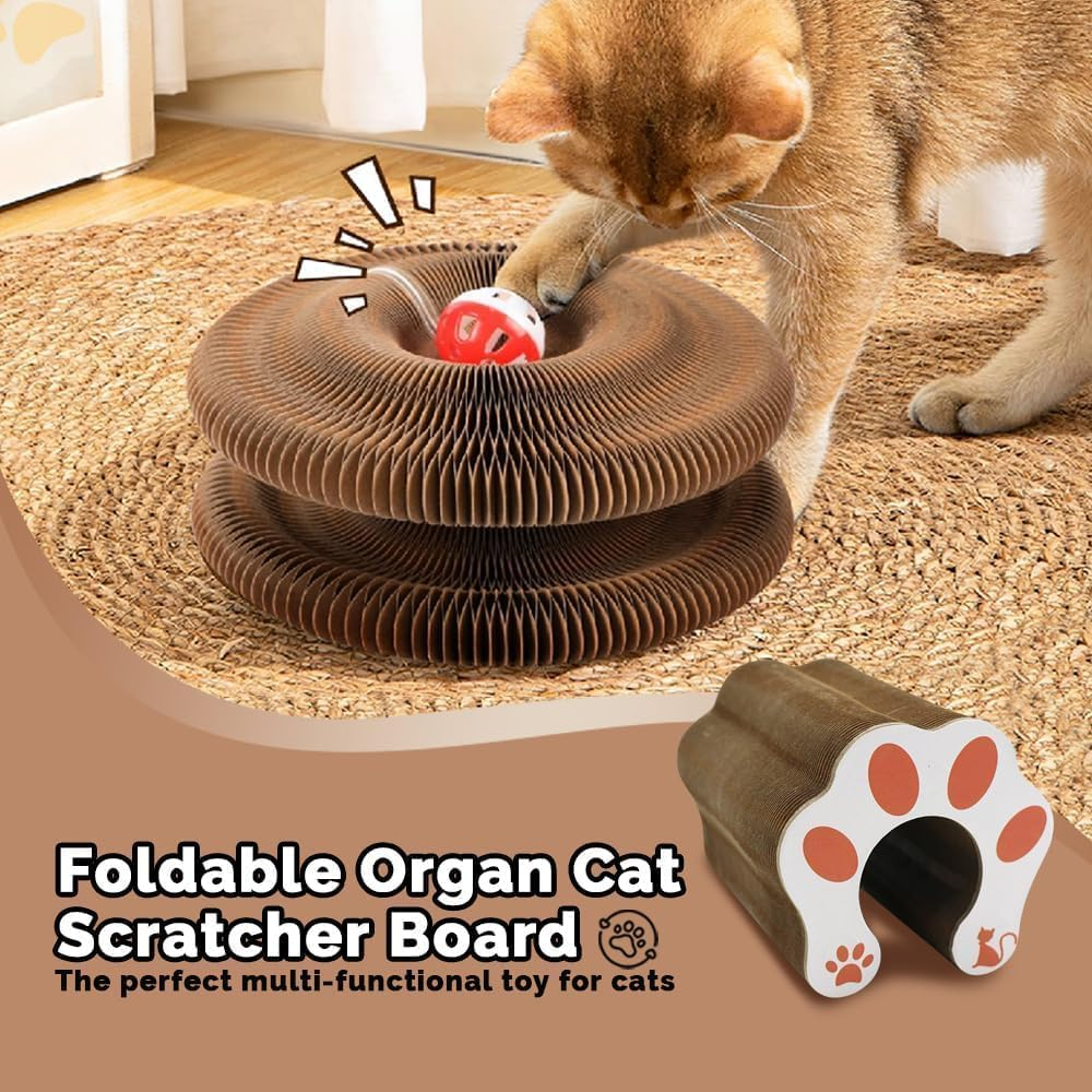 Cat Scratching Board Foldable, Magic Organ Cat Scratcher Board, Foldable Accordion Cat Toy with Ball, Durable Corrugated Cardboard Scratch Pad for Indoor Cats, Eco-Friendly Cat Toy image number 3