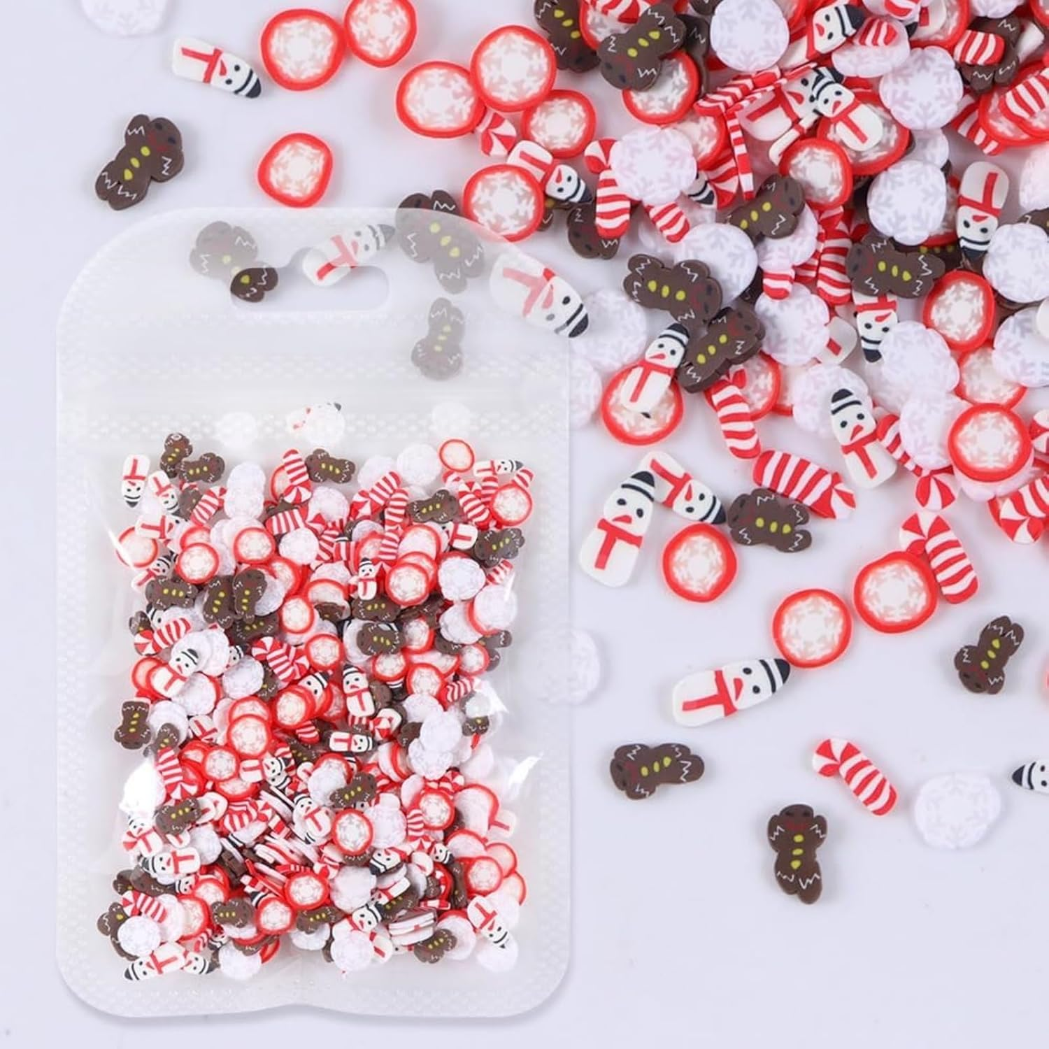 Itadaku 4 Bags Christmas Nail Art Slices 3D Winter Nail Charms, Mini Clay Slices for Acrylic Nails Decorations, Includes Snowflake, Christmas Tree, Candy, Snowman Designs, Festive Nail Art Supplies