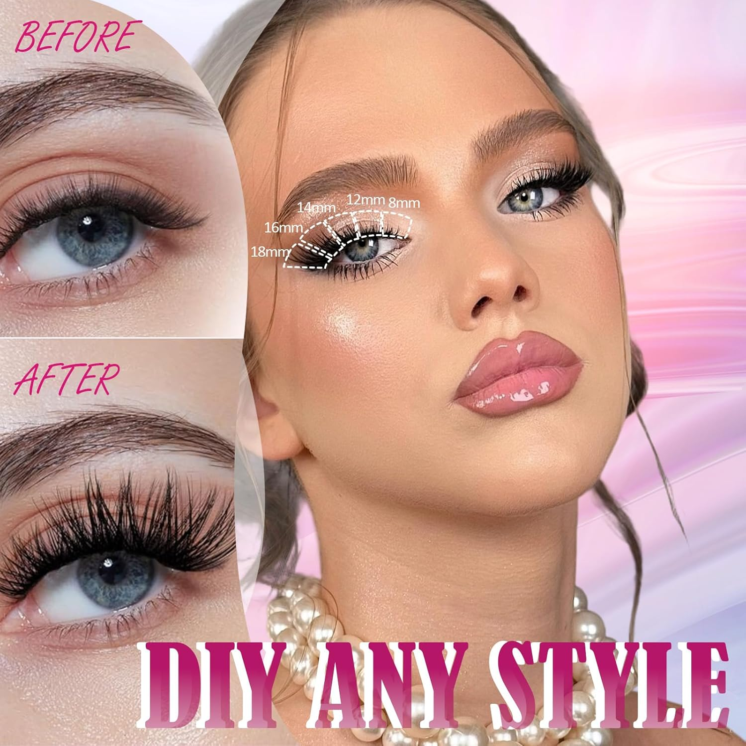 Spiky Cluster Lashes, Wispy 8-18Mm DIY Eyelash Extensions Kit, C and D Curl Pro Cluster & Individual Lashes with Bond, Remover, Applicator, Tweezers,Eyelashes Clusters Kit for Home and Party (Black-Mangga) - Black-Mix image number 5