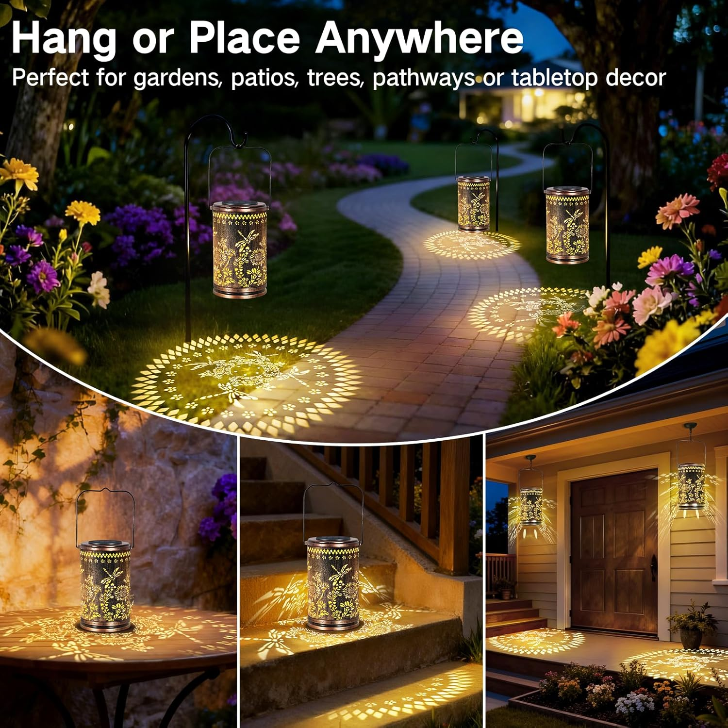 OUTONLIFE Dragonfly Solar Lanterns Outdoor Waterproof, Metal Hanging Solar Lights for outside Garden, Yard, Patio, Backyard, Porch Decor, Birthday Gifts for Women Mom Grandma image number 4