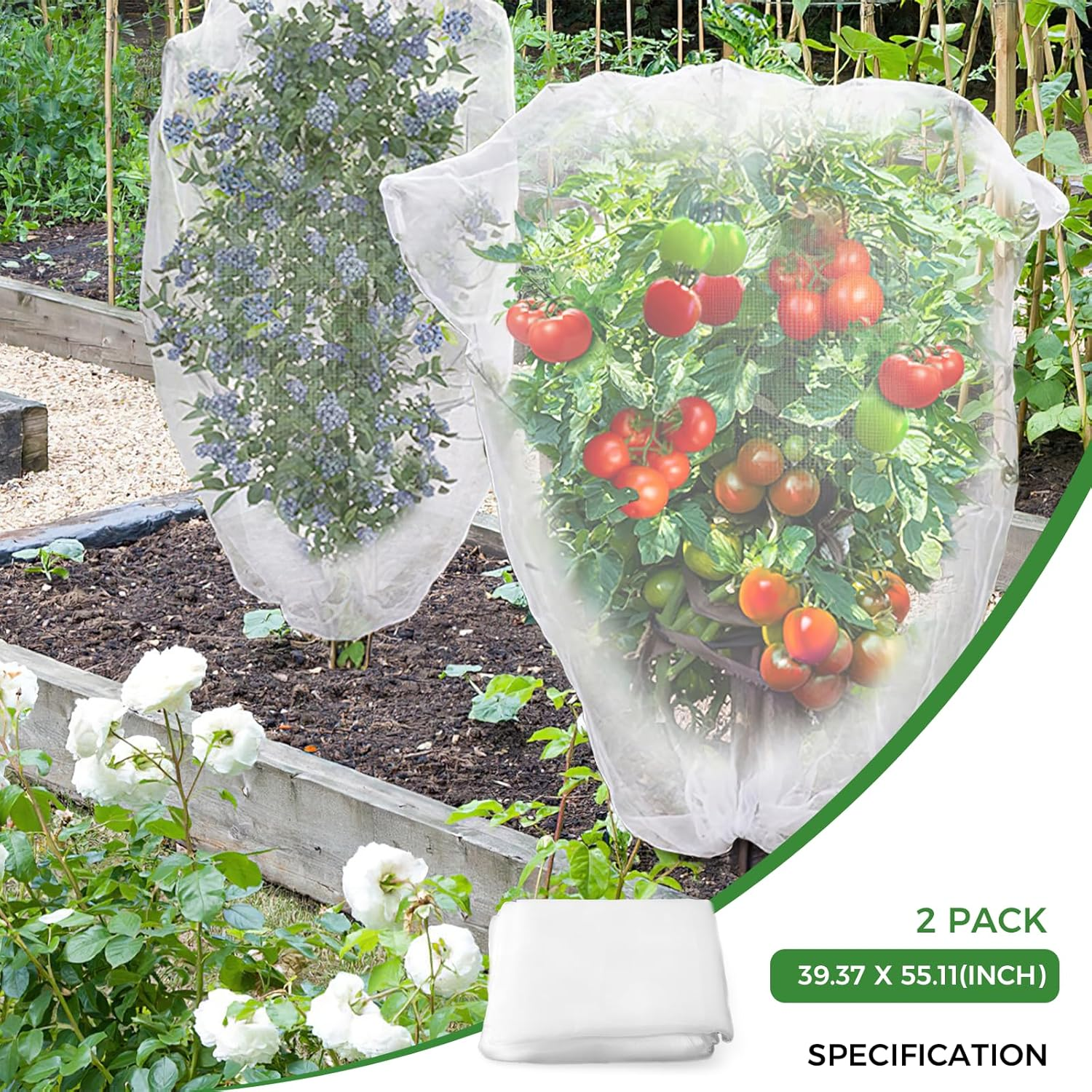 2Pcs 3.28 X 4.59 Ft Fruit Tree Net, Garden Insect Net, Plant Cover, Transparent Bird and Plant Barrier with Zipper and Drawstring, Flower and Fruit Net for Preventing Deer, Squirrel image number 3