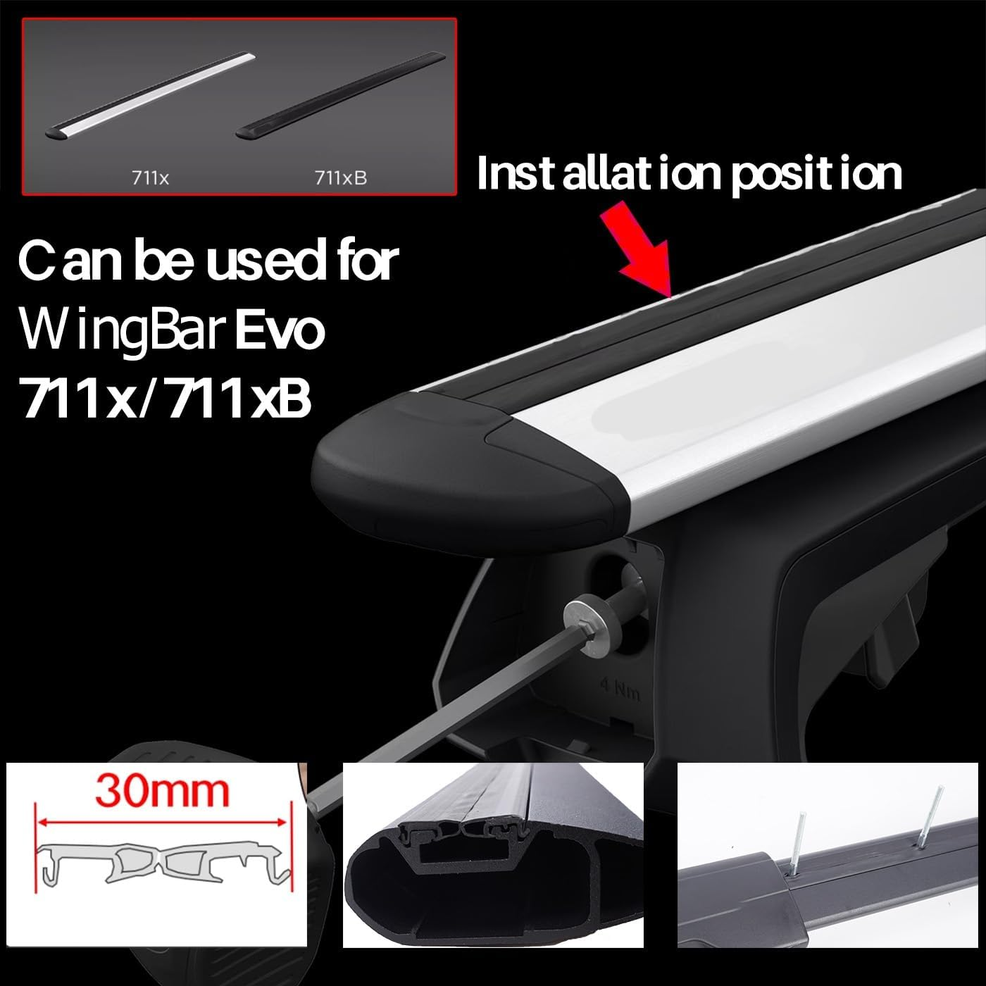 2Pcs Rubber Strip for Thule Car Roof Rack Crossbar 53 Inchs, Wingbar Evo Edge 711X/721X with Quick Accessinterf, T-Slot Sealing Strips Noise Insulation Sealant Windshield Edge Sealing image number 4