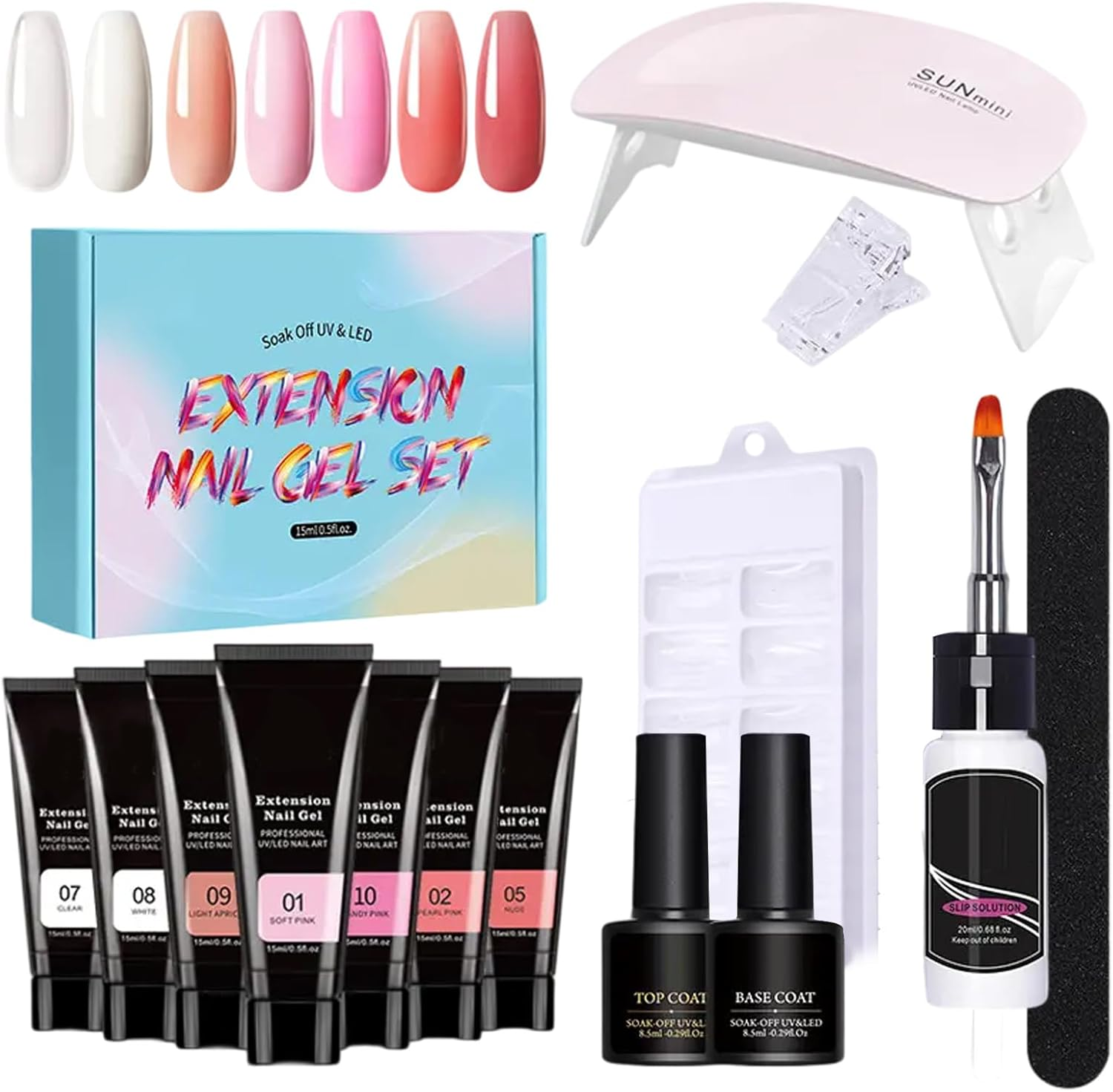 Poly Nail Kit | Gel Set with UV Light Poly Nail Kit,Nude Thickening Solution 7 Colors Builder Toenail Art for Women image number 5