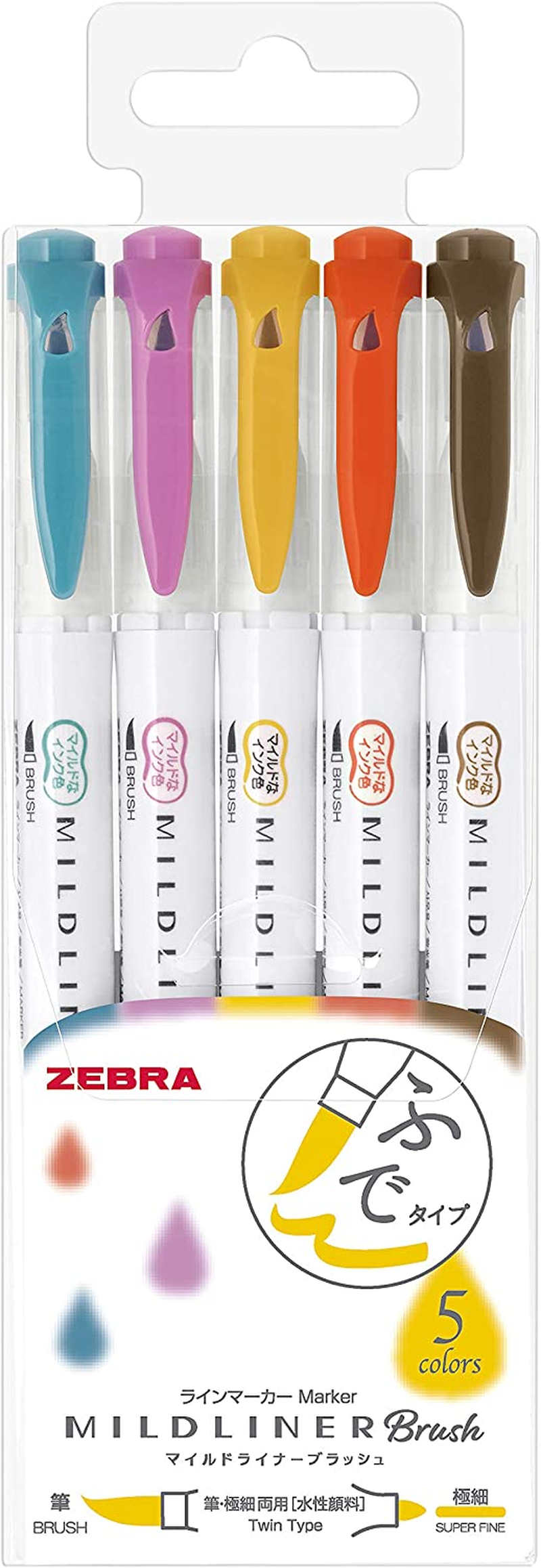 Zebra Highlighter Mildliner Brush Refined Color 5 Colors Set, WFT8-5C-RC image number 4