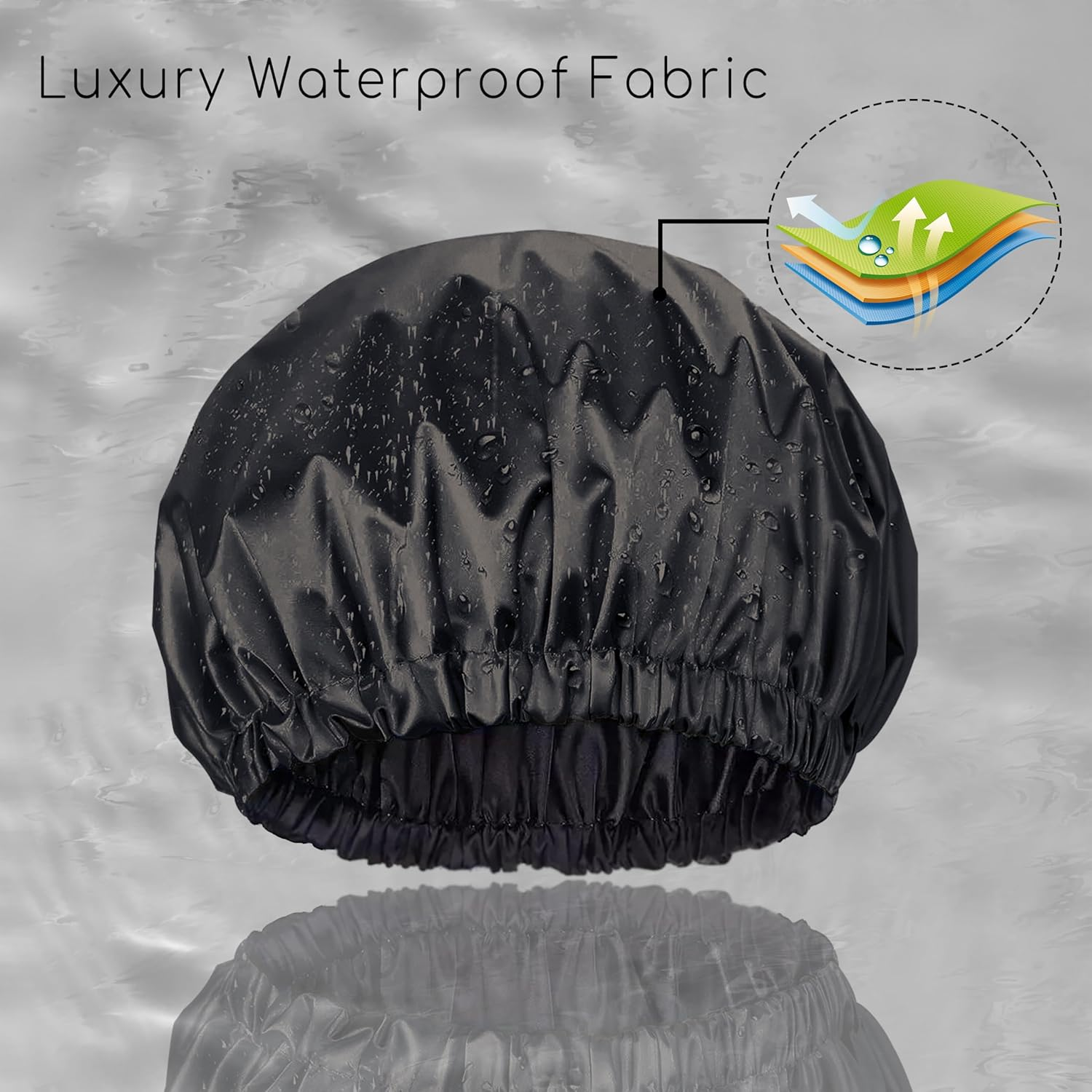 Amamba Shower Caps, Silk Lined Shower Cap for Women,Reusable,Adjustable Size, Washable & Waterproof,Large Satin Shower Cap-Black image number 5