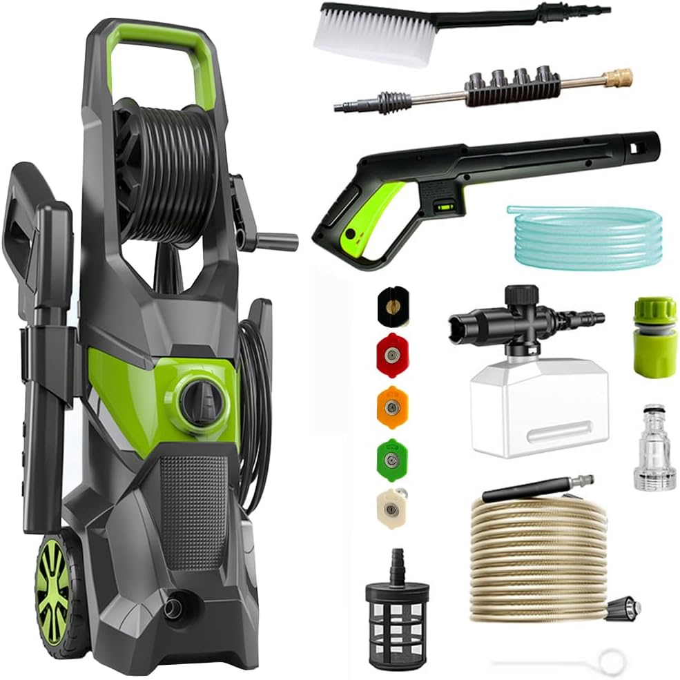 4000PSI High Pressure Washer Cleaner 2500W Electric Pressure Washer with Hose Reel and Spray Gun Holder Electric Water Gurney Pump Hose with 5 Nozzles,Detergent Tank for Cleaning Patios, Cars image number 4