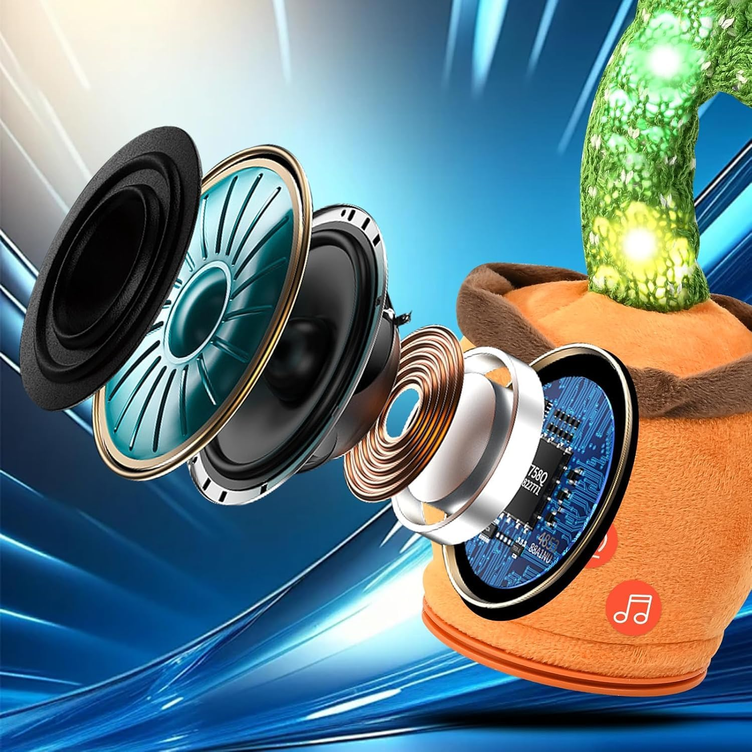 Dancing Talking Cactus Toy for Baby Toddler, Boys Girls Gifts Singing Mimicking Cactus Recording Repeating What You Say Cactus Baby with 120 English Songs Cactus That Talks Back image number 4