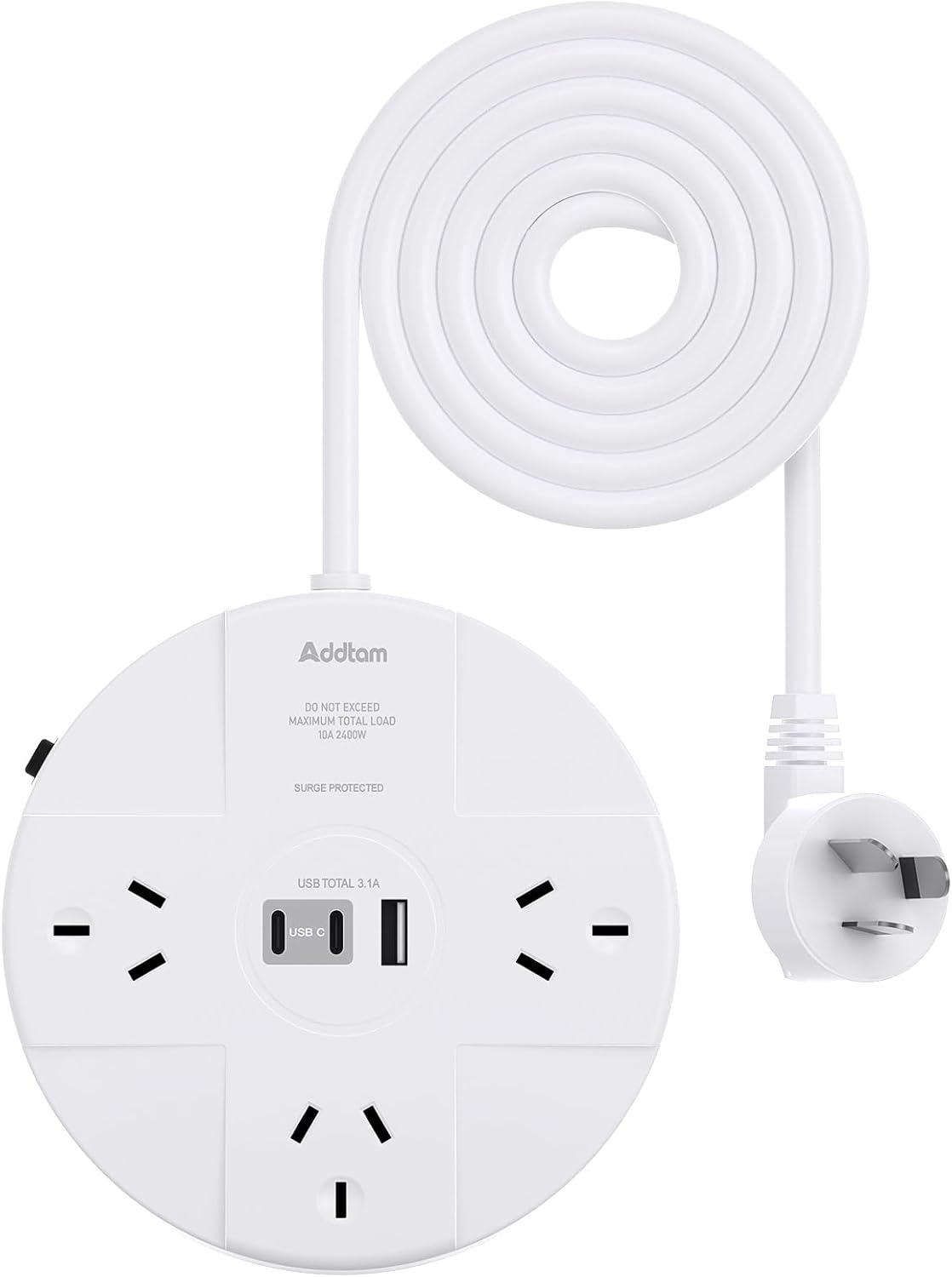 Power Board, Power Strip with 3 AC Outlets and 3 USB(2 USB C and 1 USB A),350J Surge Protection Powerboard, Small Desktop Charging Station with 1.2M Extension Cord for Travel, Home,Office Accessories image number 2