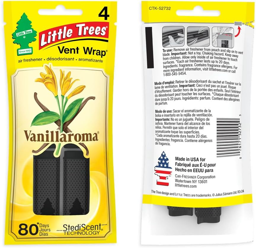 Little Trees Vent Wrap Vanilla Car Air Freshener 16 Wraps (Pack of 4) image number 5