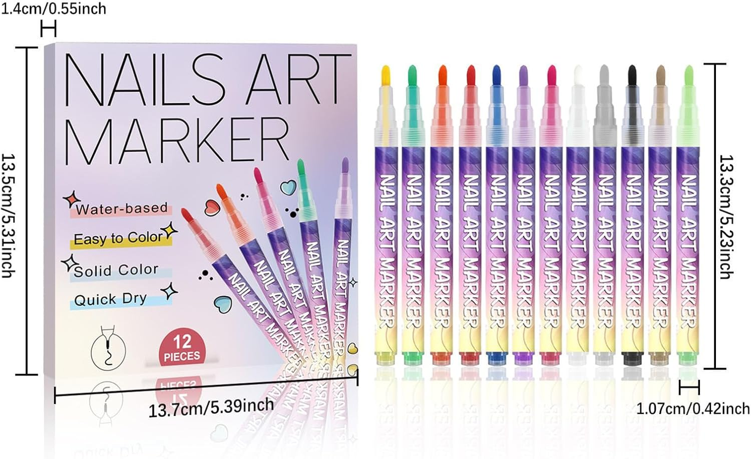 12 Colors 3D Gel Nail Polish Pens, 13.3Cm Nail Polish Paint Pens, Fingernail Drawing Markers, Nail-Polish Pen for Drawing, Painting & Dotting image number 4