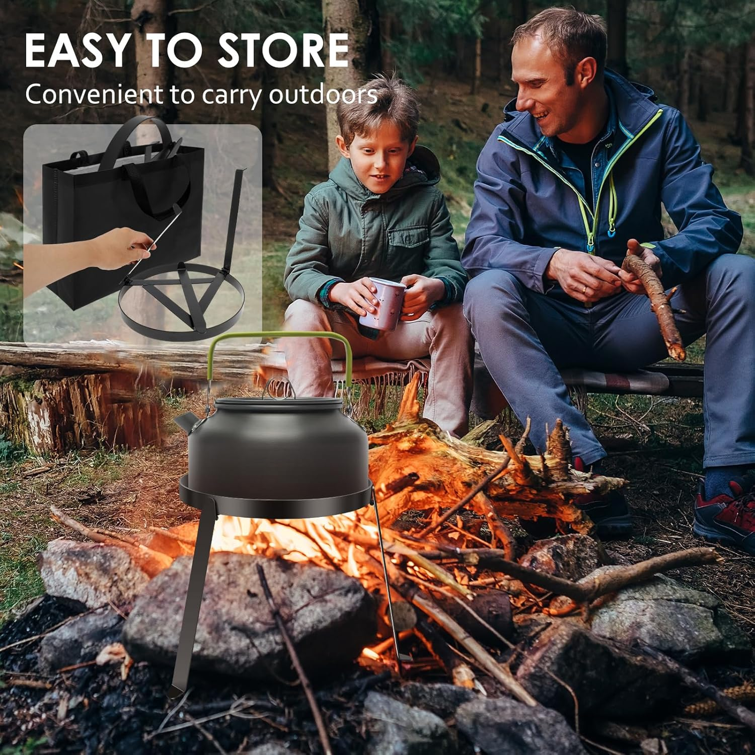 Campfires Tripod Stand Stable Fire Tripod Cast Iron Open Camping Tripod Heat Resistant Grill Open Fire Cooking Stand Folding Outdoor Fire Pit Stand for outside Camping image number 1