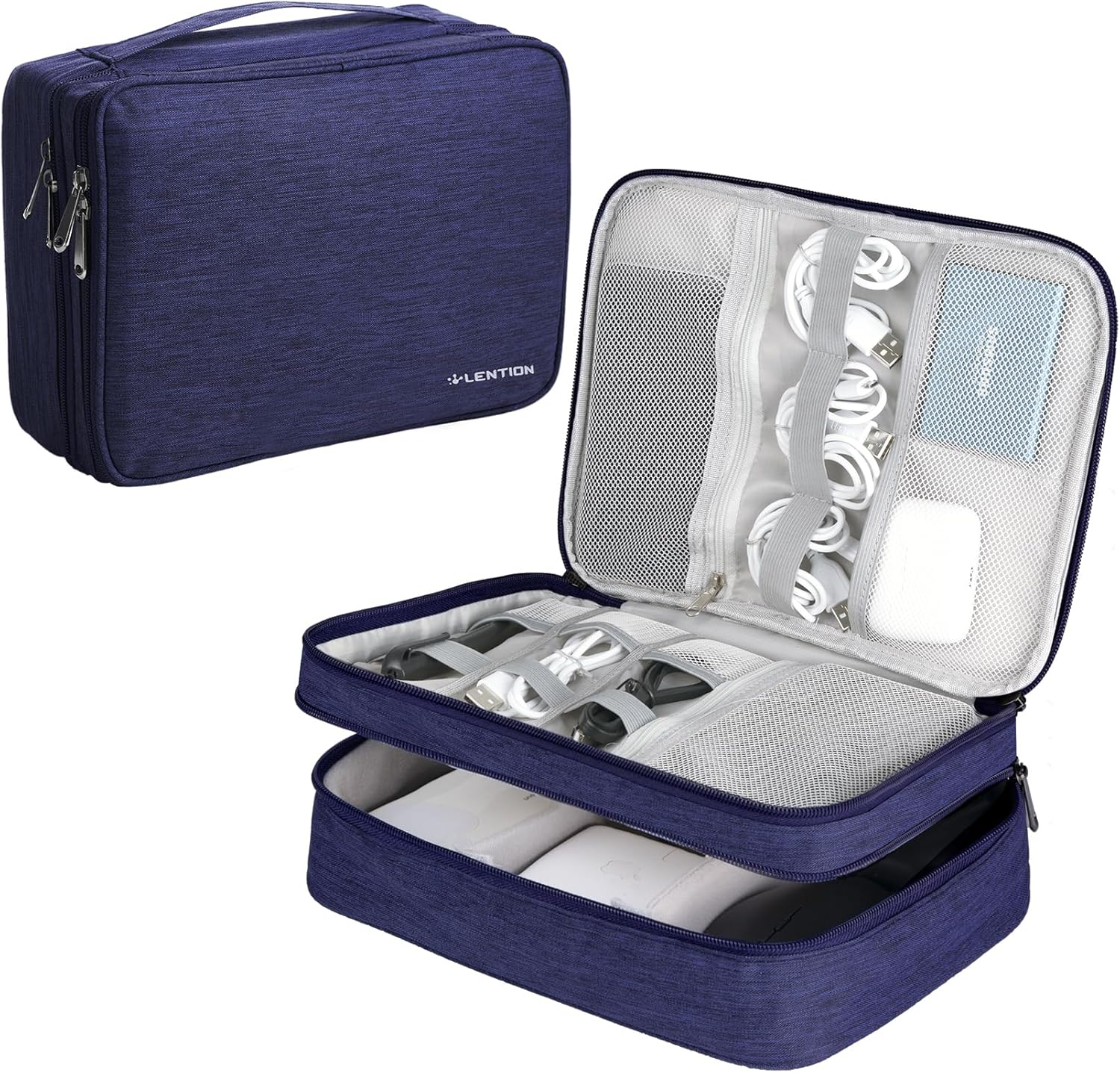 LENTION Travel Electronic Organizer Bag for Electronic Accessories, Water Proof, Scratch-Resistant Surface, Shock Proof, Double Layer for Power Bank, Iphone, Cord and More(M370, Space Gry)