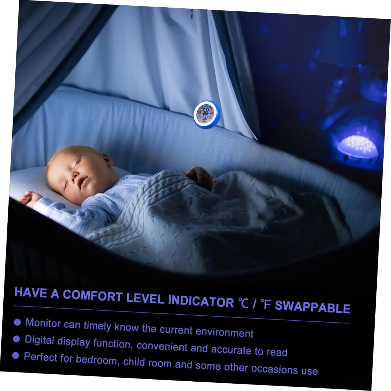 DECHOUS Multi-Functional Digital Hygrometer Thermometer round Touchscreen Indoor Temperature Humidity Monitor with Switch for Office Bedroom Greenhouse Skin Allergy Control