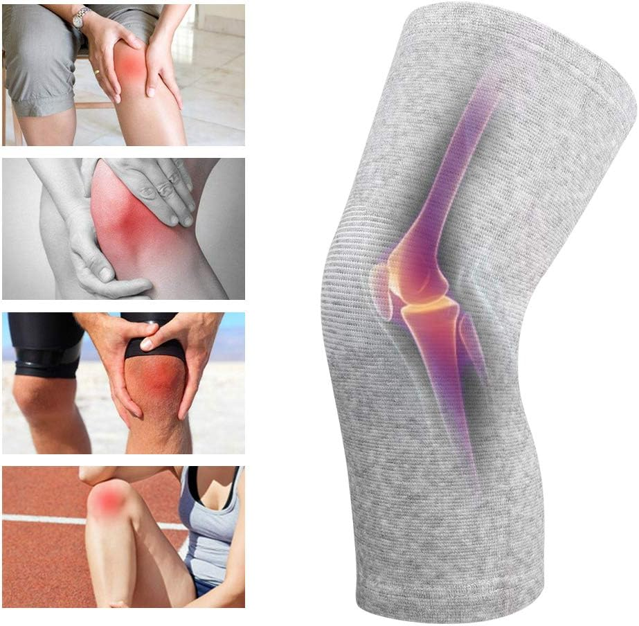 Knee Protector 1 Pair Elastic Knee Pads, Bamboo Carbon Fiber Knee Pads for Men, for Warm Keeper Knees Sleeve Protector(Gray, L) image number 4