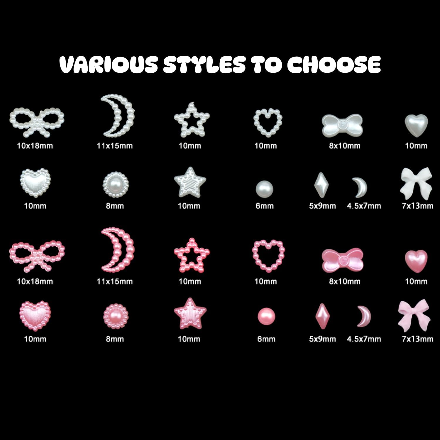 ROSEUS Nail Charms 300PCS 3D Pink Mix, Y2K 90'S Nail Rhinestones for Nail Art Designs DIY Manicure image number 3