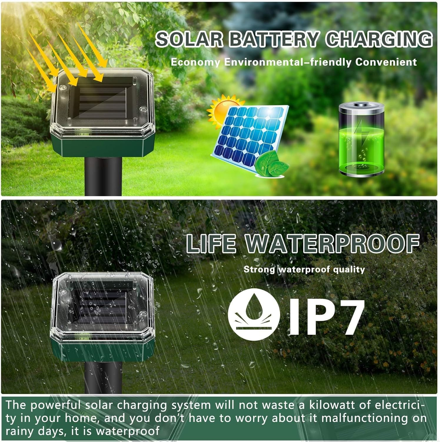 Mole Repeller, Solar Powered Animal Scarer Repellent for Garden, IP65 Waterproof Pest Repeller for Gopher, Vole & Snake, High Sensitive Animal Repeller for Lawn Garden Yards (2Pack) image number 1