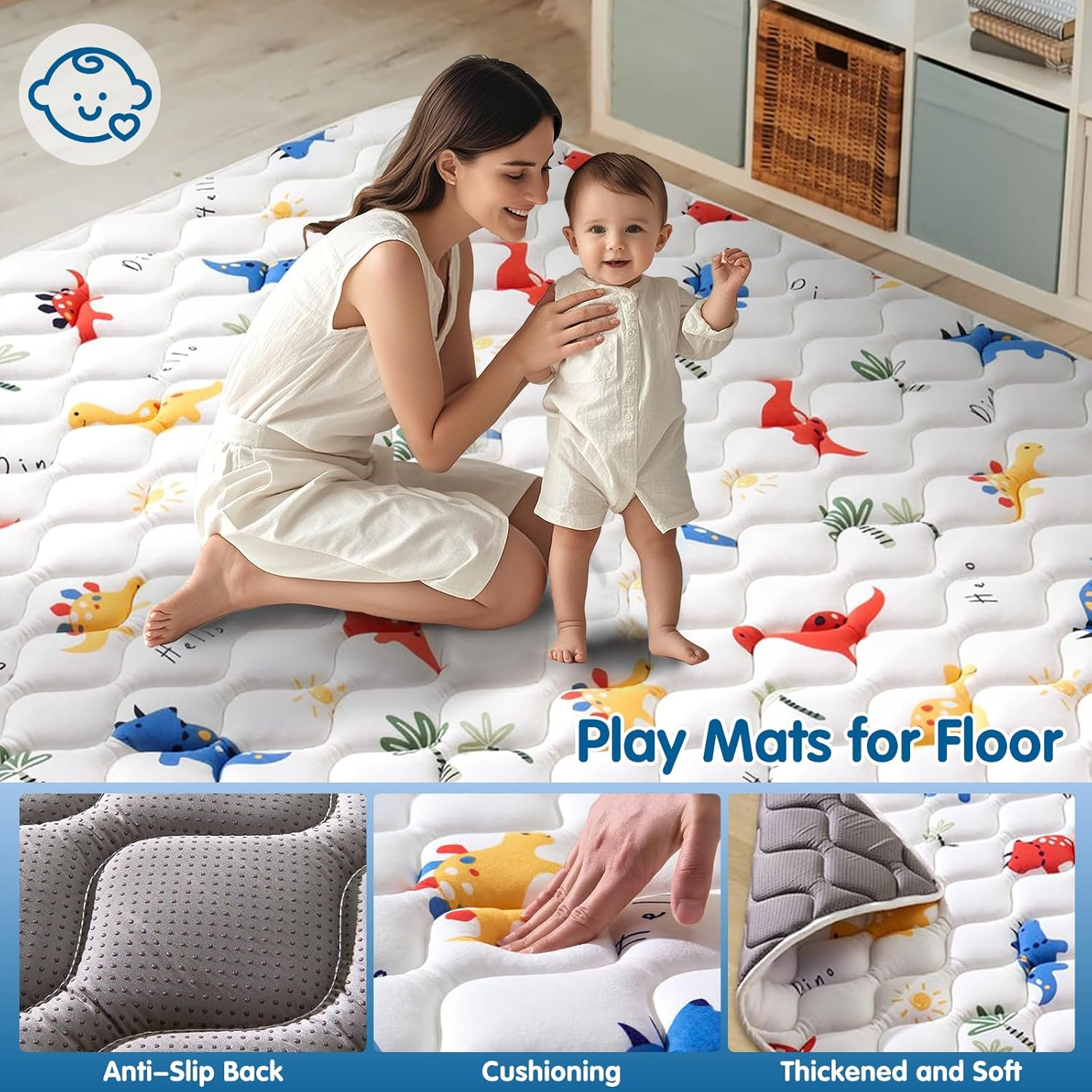 LIODUX Elegant Kids Floor Mat, Extra Thicker Soft Floor, Foldable Non-Slip Child Crawling Mats, Soft Microfiber Fabric Crawling Mat, Floor Blanket for Living Room (150X180Cm) image number 5