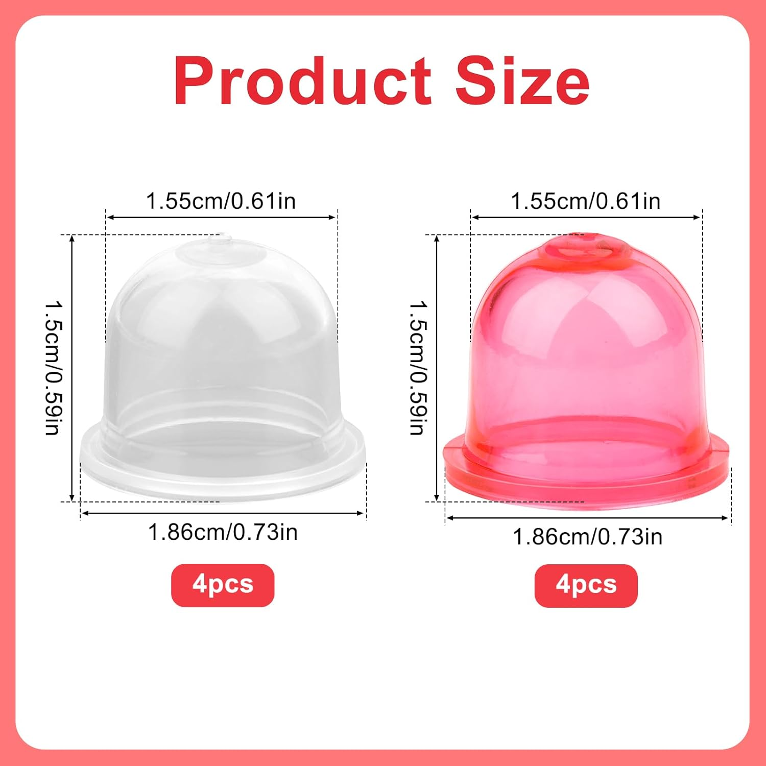 NQEUEPN 8Pcs Petrol Fuel Primer Bulb, Transparent Red Carburetor Primer Bulbs Replacement for Small Engines Trimmer Blower Strimmer Cutter Mower Compatible with 188-12 188-12-1 49-020 615-811 image number 1