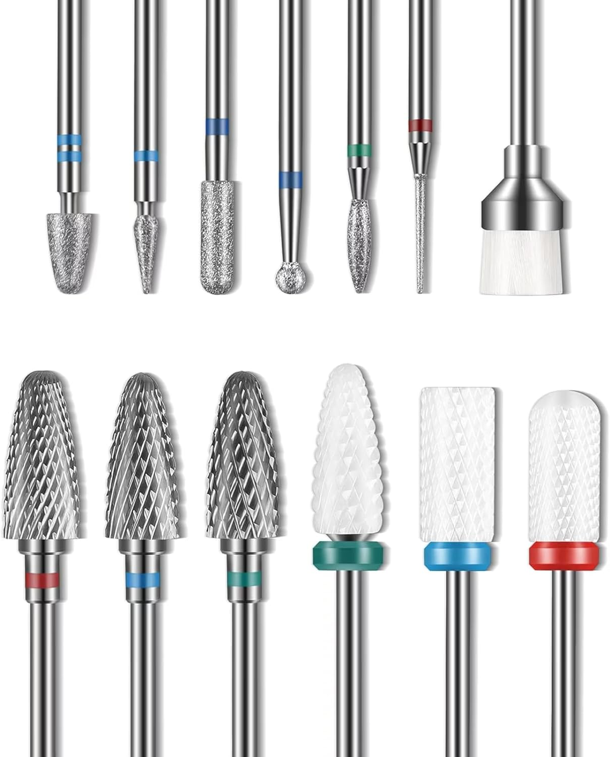 13PC Nail Drill Bits Set, 3Pcs Tungsten Carbide Drill Bits+ 3Pcs Ceramic Efile Nail Drill Bits+ 6Pcs Diamond Drill Bits+ 1Pcs Brush, 0.2Cm Drill Bits for Nails for Manicure Pedicure Home Salon