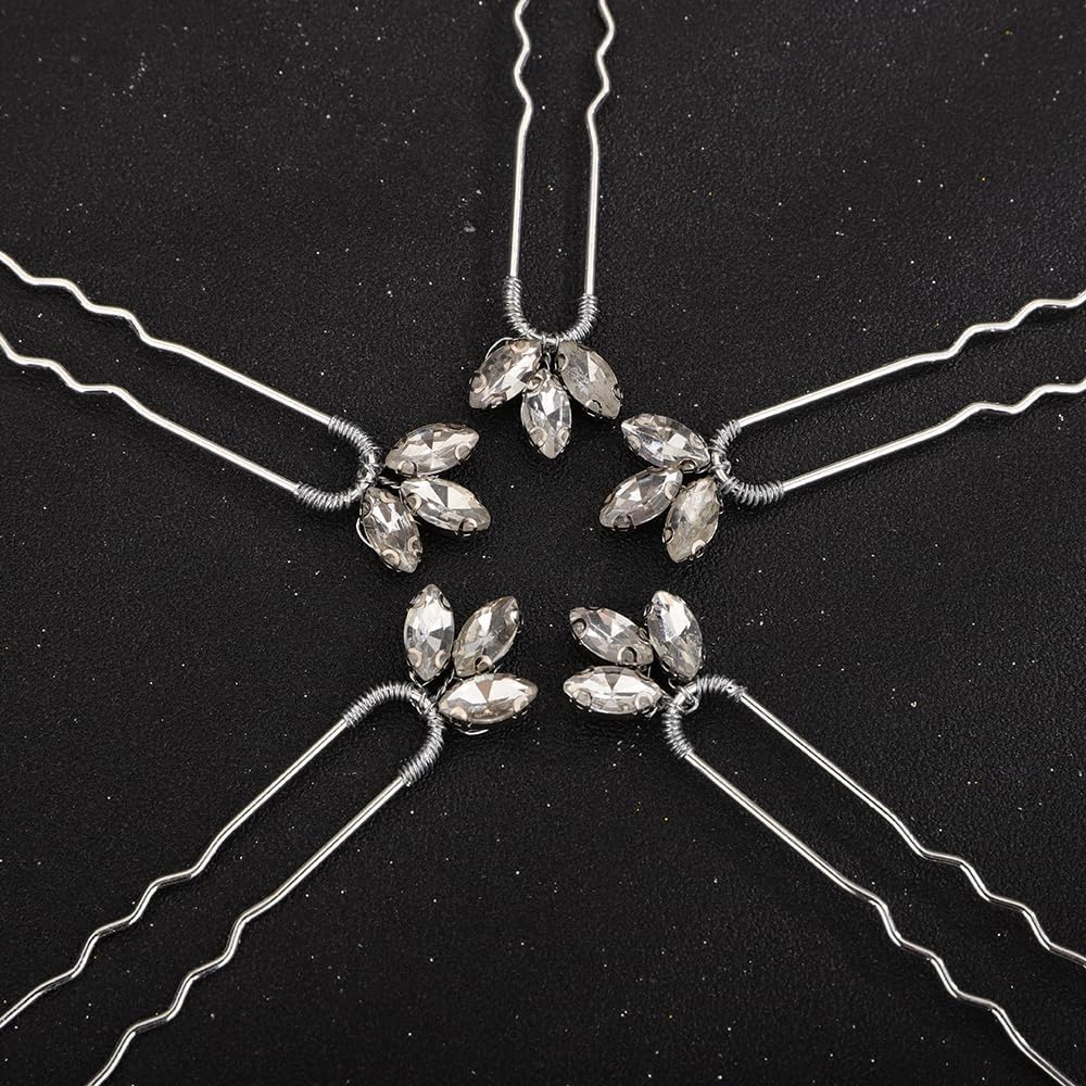 Teyglen 5Pcs Rhinestone Hair Piece - Sparkly Crystal Hair Clips Pins for Bride, Women, Girls, Party, Prom (Silver, Blue, Red, Green) image number 5
