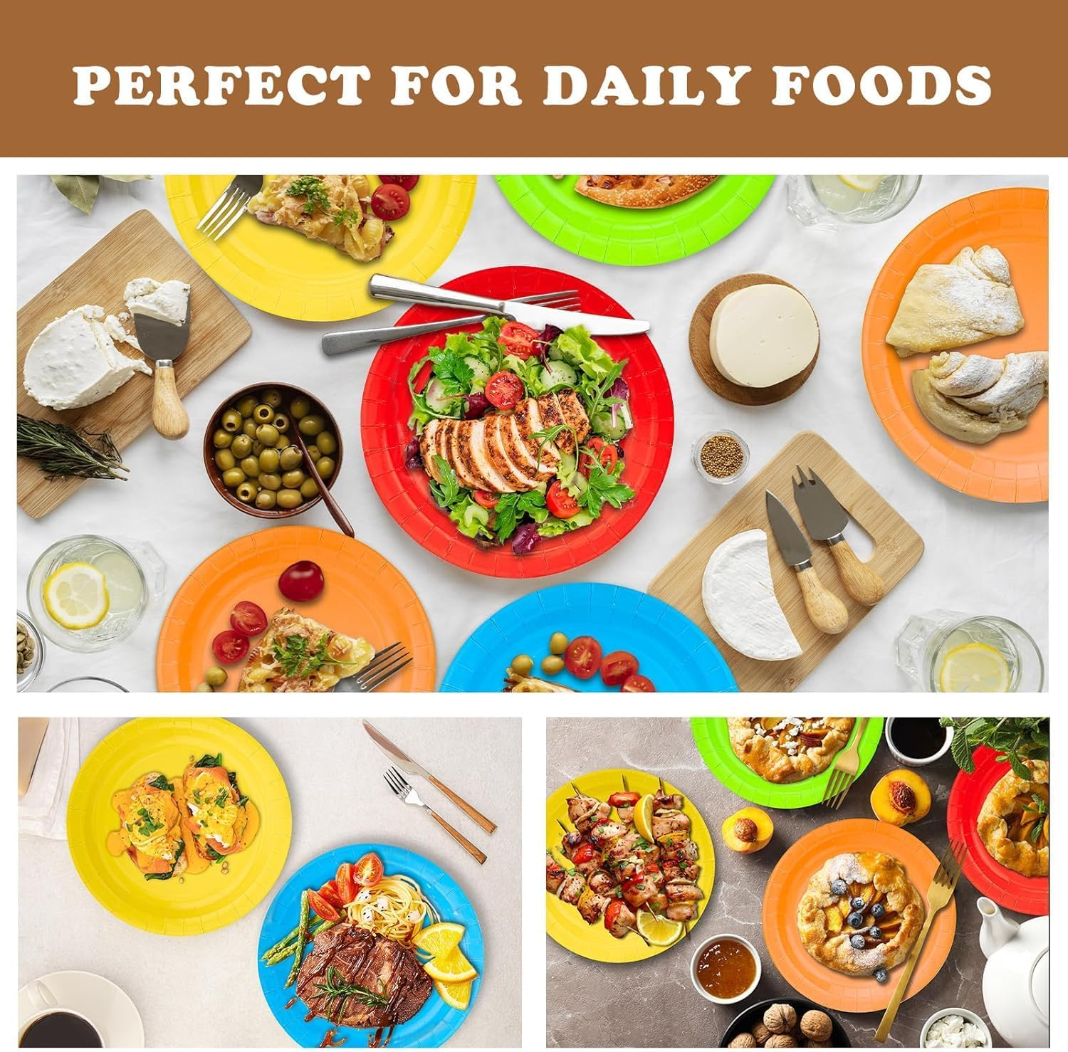 Colorful round Disposable Paper Plates, 50Pcs Colorful Paper Dinner Plate Disposable Party Paper Plates, 7 Inch round DIY Colored Paper Dish for Dessert Plates image number 5