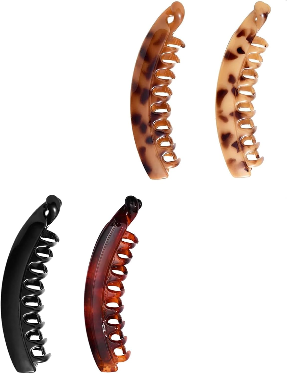 Pack of 4 Large Banana Hair Clips, Vintage Banana Clip, Ponytail Hair Clip, Thick Hair for Women and Girls