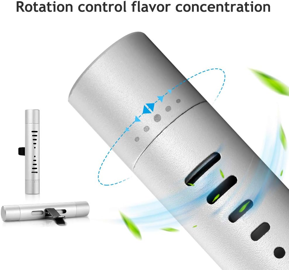 Car Diffuser Vent Clip Cylindrical Essential Oil Car Diffuser Vent Clip Aromatherapy Vehicle Air Vent Clip with 12 Refill Sticks Silver(2 Packs) image number 4