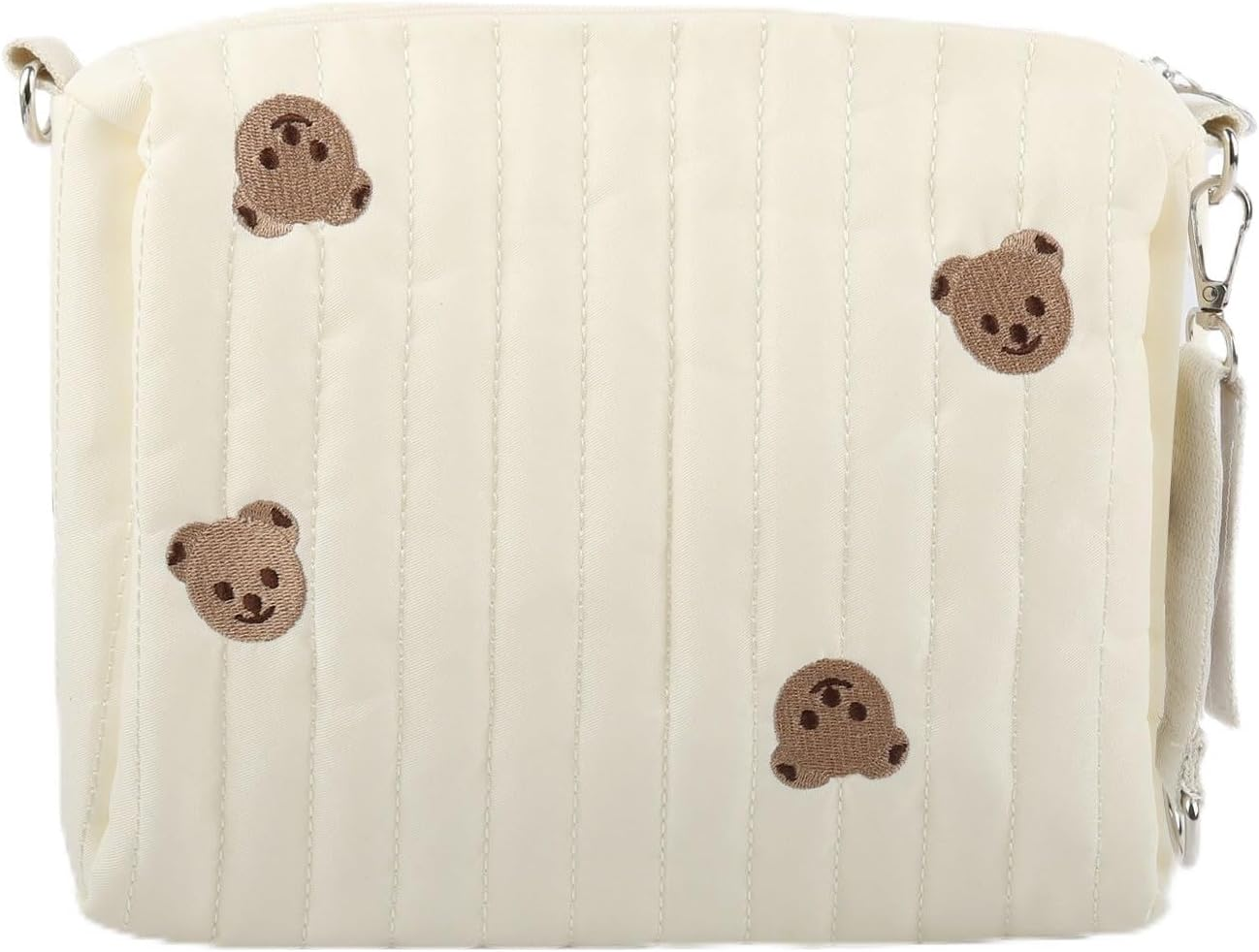 Portable Diaper Bag, Embroidery Bear Baby Changing Bags, Cotton Nappy Bag Organiser, Mum Bag with Pram Hook, for Mum Baby Travel, White, Black, Black