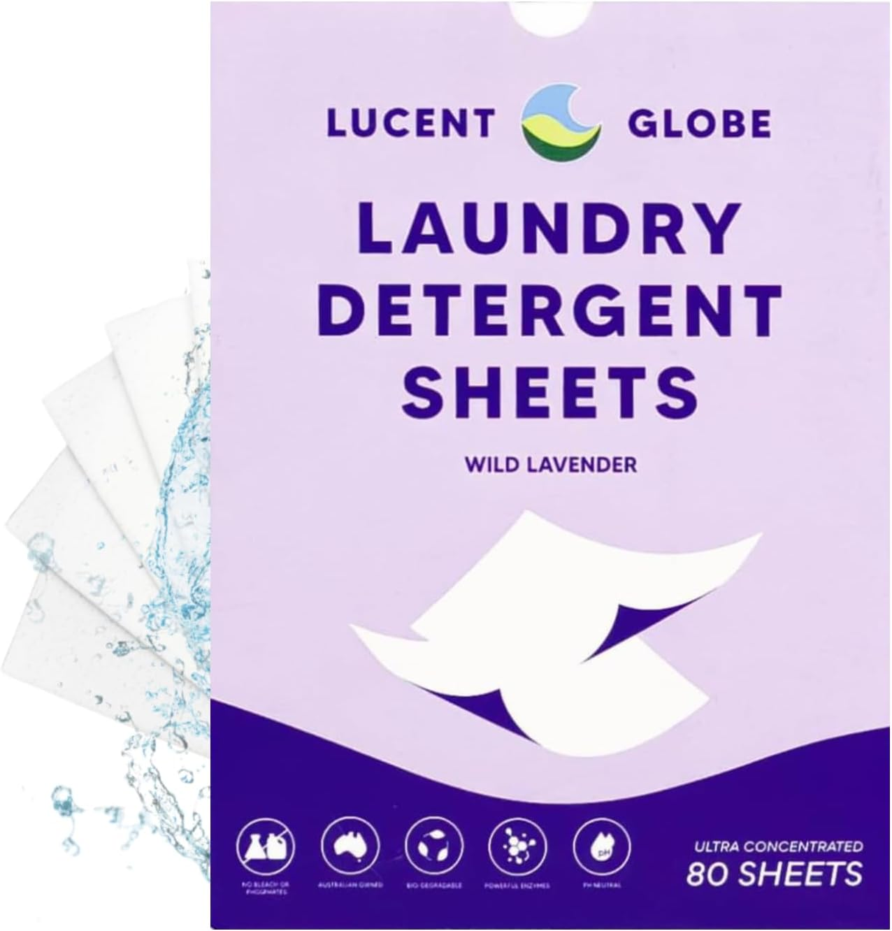 Lucent Globe Laundry Detergent Sheets &ndash; Lavender Scent &ndash; 80 Count &ndash; Eco-Friendly, Plastic-Free, Pre-Measured, Zero Mess &ndash; Limited Edition Laundry Sheets for All Machines image number 6