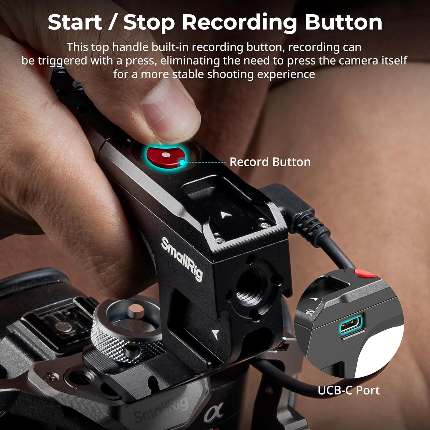 Smallrig Top Handle with Record Start/Stop Remote Trigger for ARRI 3/8&rdquo;-16 Hole, Compatible with Sony A7 III/ FX3/ A6600, for Canon R5II/ R5C, for FUJIFILM X-H2S/ X-T5, for Panasonic S5 II/ GH5 image number 4