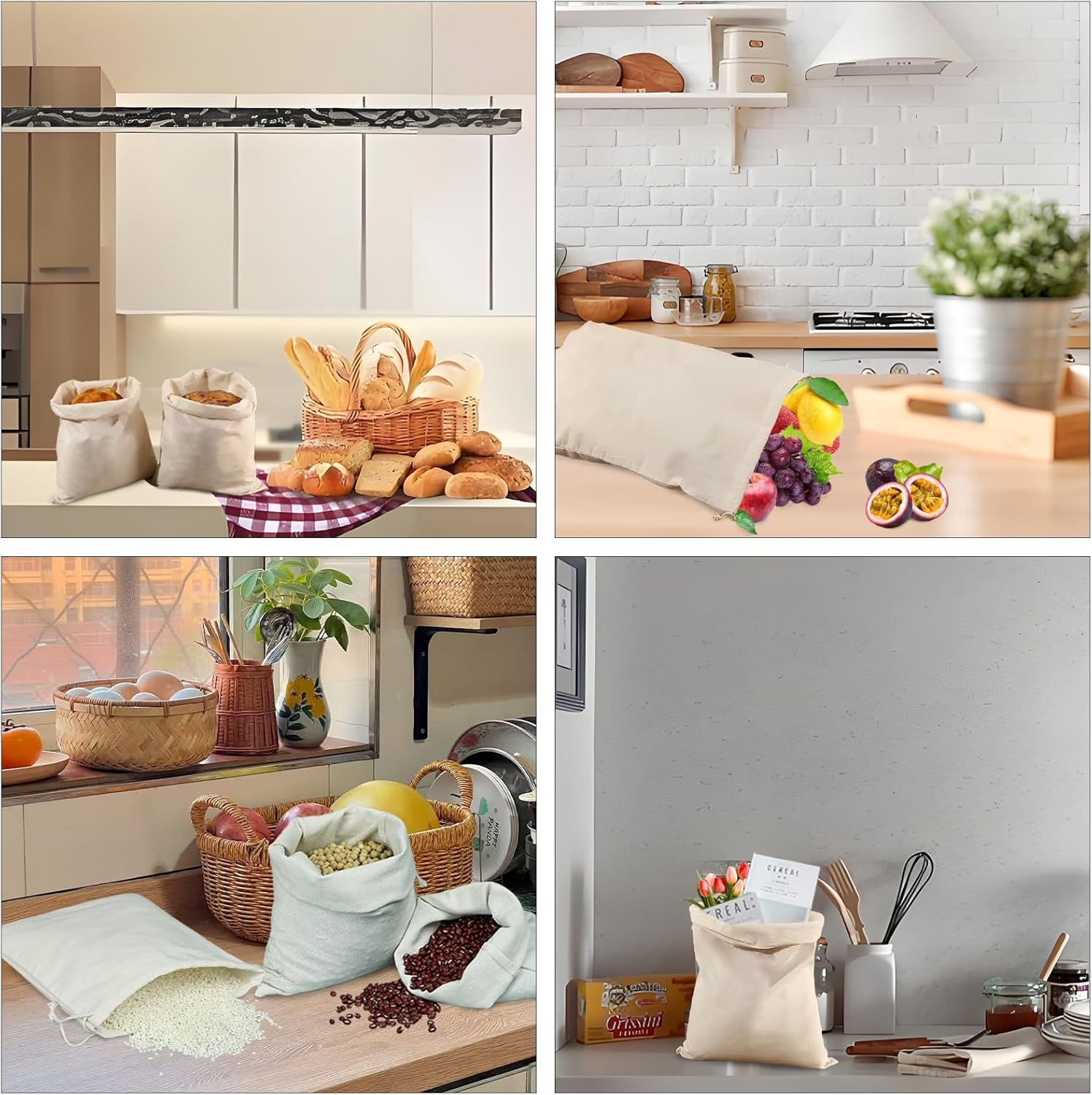 Natural Linen Drawstring Bags Bulk Linen Calico Cotton Bag 4 Packs Cotton Muslin Bags 20 * 25Cm Storage Washable Eco-Friendly Shopping Bag image number 2