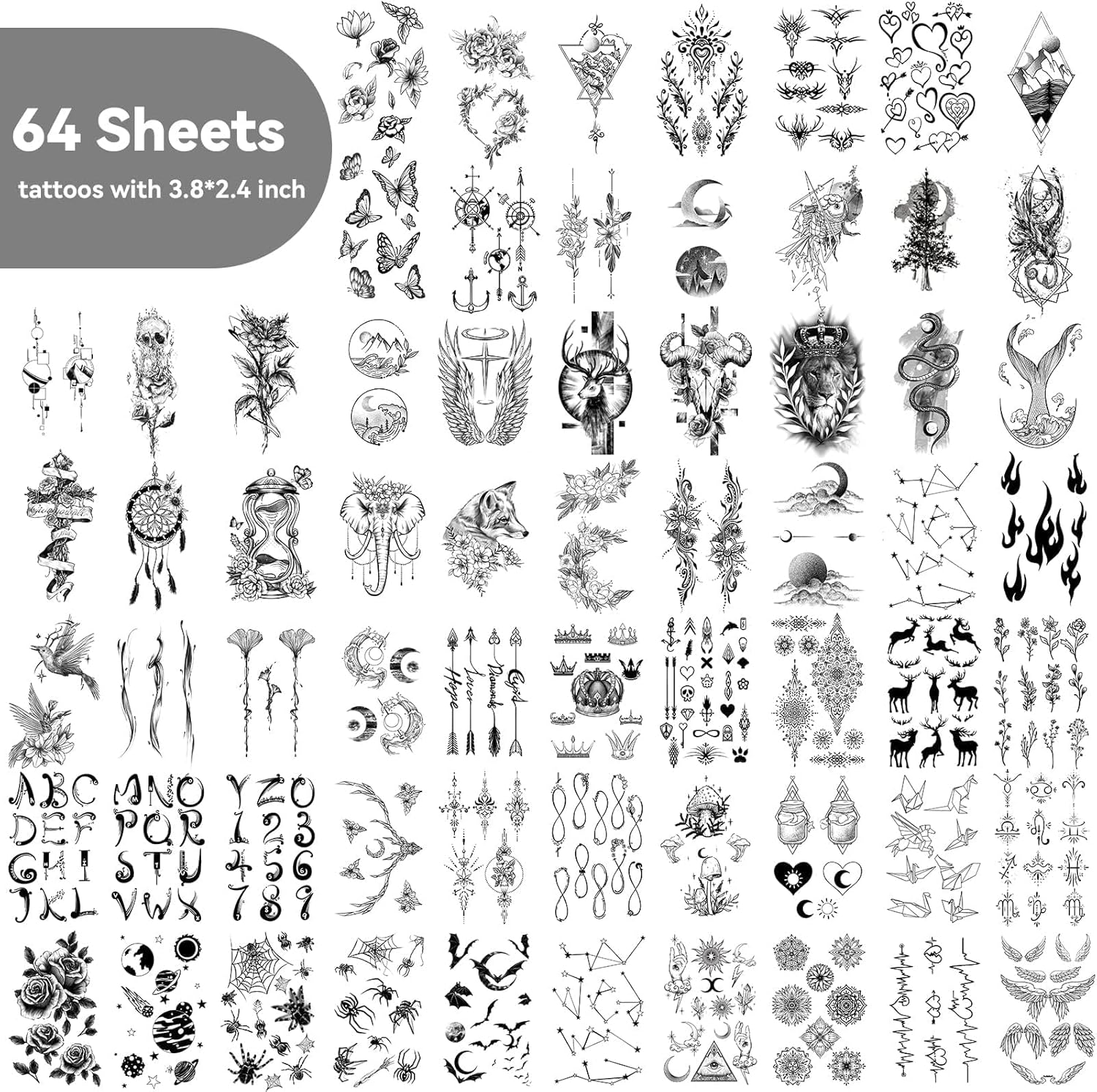 EMOME 400+ Styles Realistic Temporary Tattoos for Women, Long Lasting Semi Permanent Tattoo, Large Flowers Rose Tattoos Stickers and Fake Tattoos for Adults Girls Arm Neck Face(79 Sheets)