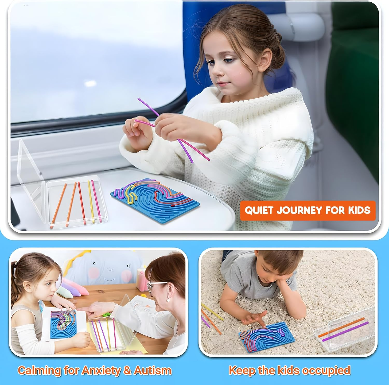 Sensory Activity Board for Kids & Adults &ndash; Silicone Sensory Fidget Toy Double-Sided for Anxiety, Autism, ADHD &ndash; Calming Travel Toy with Storage Box &ndash; Quiet Stress Relief Toy Stocking Stuffers Gift image number 3