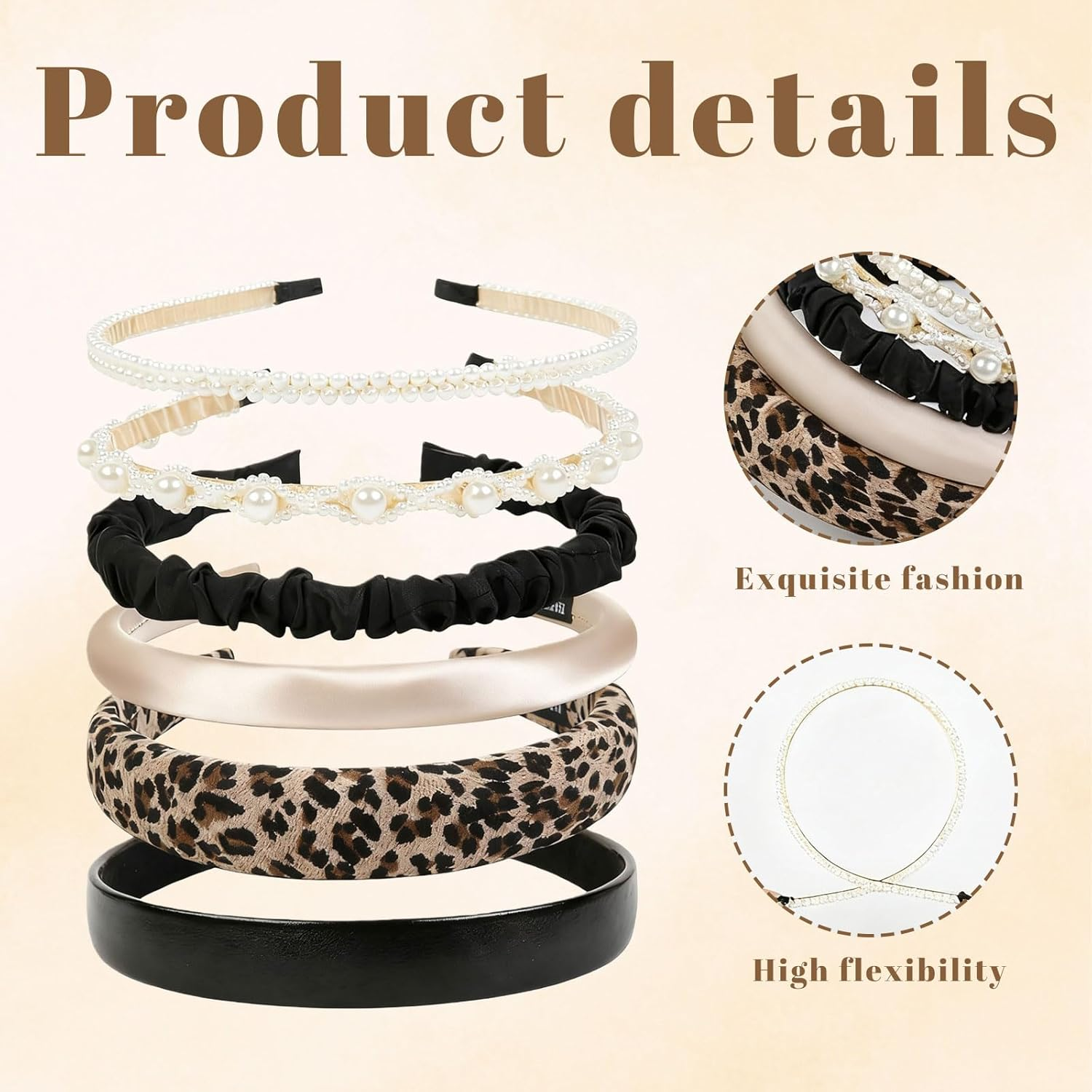 Xanthelle Hairbands Dirndl, 6 Pieces Pearl Women, Traditional & Accessories, Non-Slip Headbands for Ladies, Fashionable Padded Hairbands