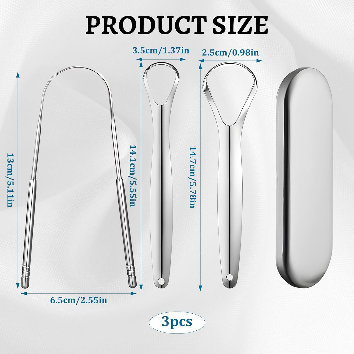 3PCS Tongue Scraper, Stainless Steel Tongue Cleaner with Storage Box, Tongue Scraper Stainless Steel for Bad Breath, Oral Care for Adults, High-Protein Diet Individuals image number 5