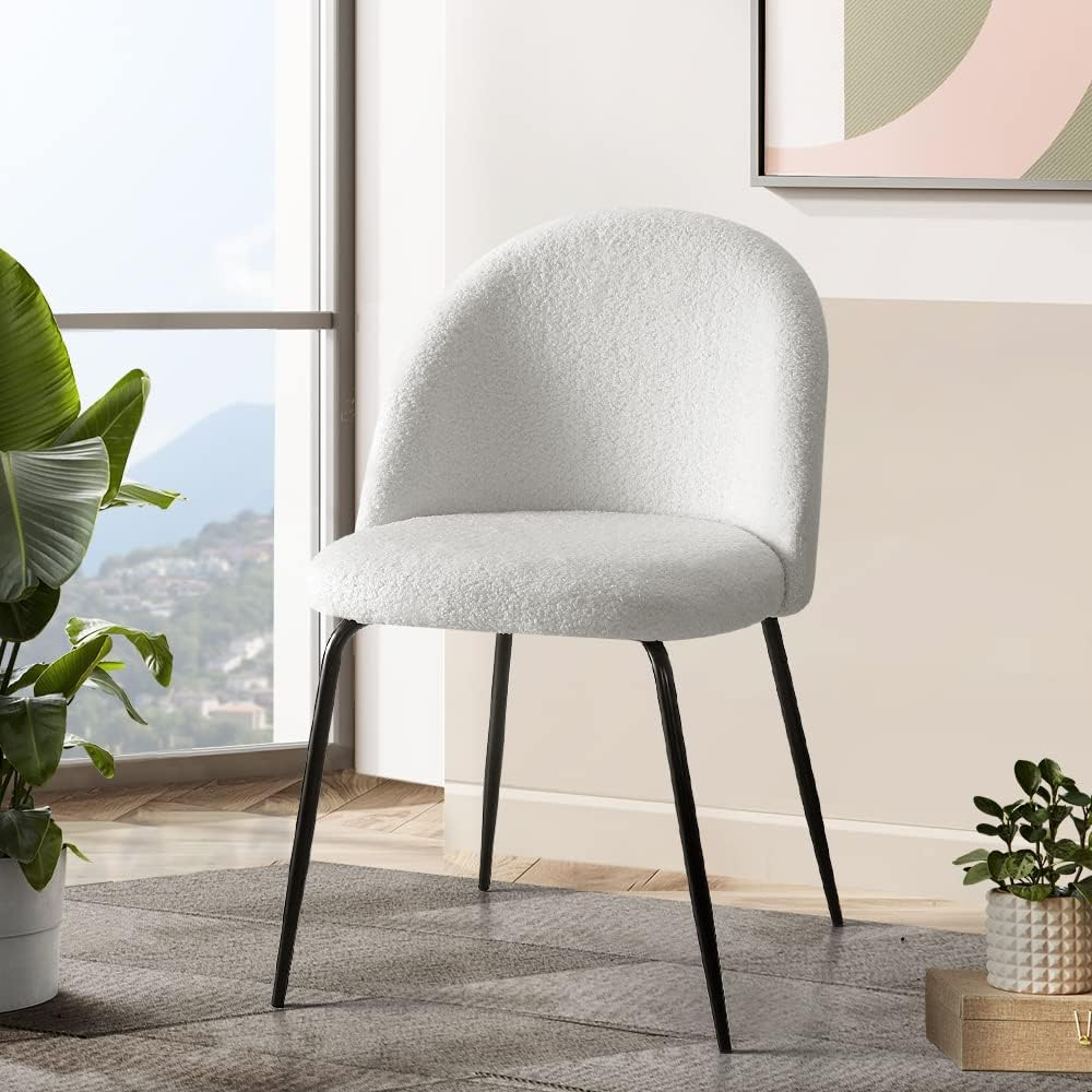 Artiss Fabric Dining Chairs Set of 2, Boucle Sherpa Kitchen Chairs with Metal Legs, Upholstered Nursing Seats Reading Seating, Home Furniture for Living Room Bedroom Cafe Office, in 48Cm Seat Height image number 4