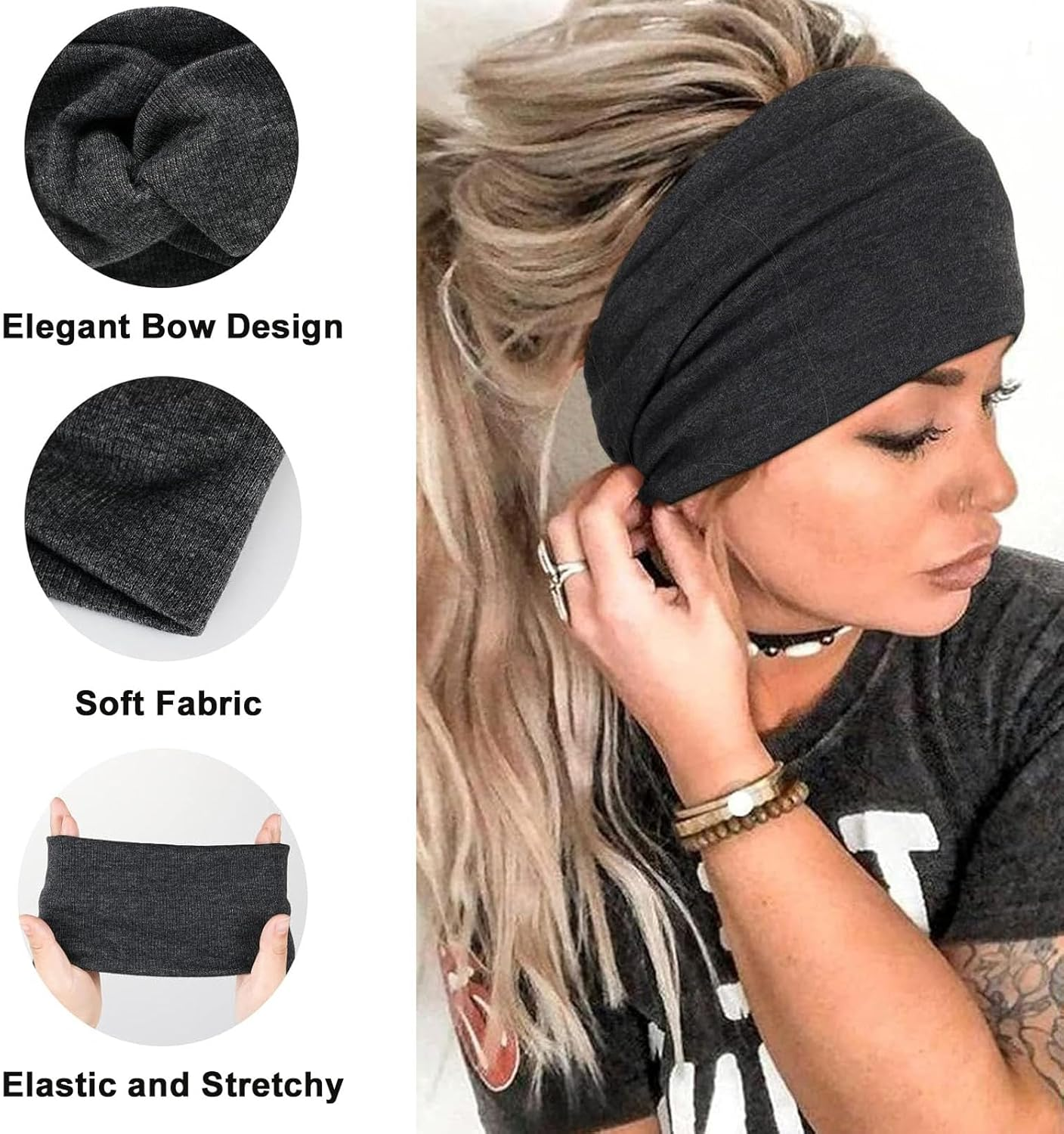 Pack of 5 Women'S Headbands, Elastic Hair Bands, Wide Headbands, Cotton Cross Headband, Women, Yoga Sports Hair Band with Bow, Soft Twisted Headband Women, Hair Accessories for Girls and Women image number 6