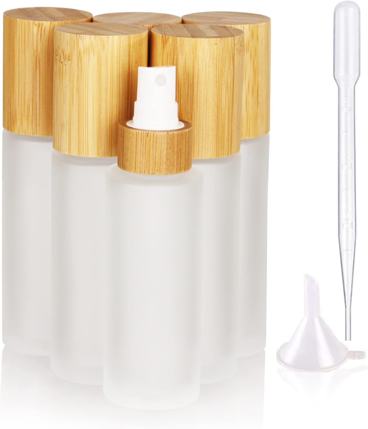 COSIDEA 6 Pcs Empty 1Oz / 30Ml Bamboo Lids Frosted Glass Bottle with Lotion Pump Dispenser, Refillable Emulsion Cosmetic Cream Bottles, Toiletries Refill Travel Container image number 4