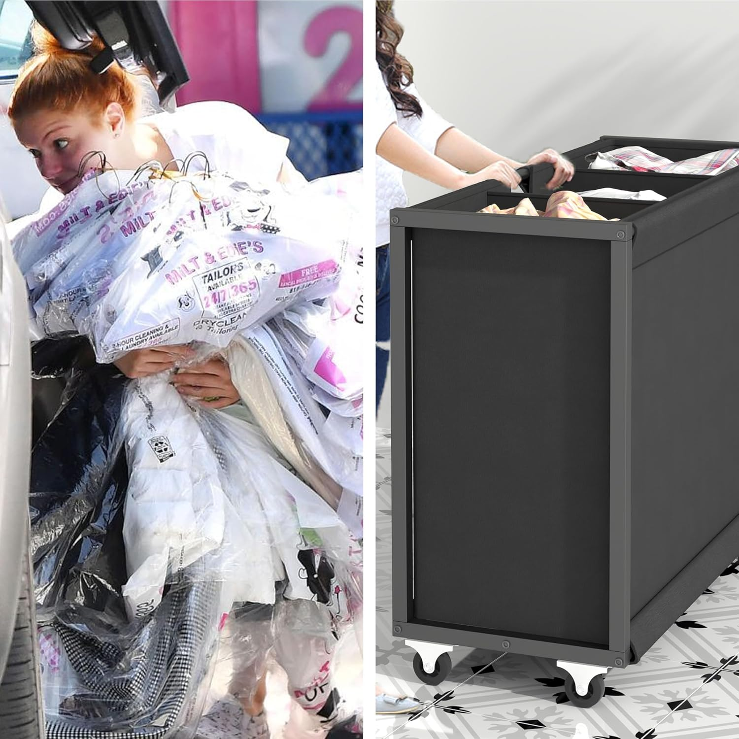 Kisfam Laundry Hamper Laundry Basket with 3 Section Pull-Out Rolling Bags, Laundry Sorter for Organization and Storage, 2 Pull-Out Drawers for Laundry Room, Bathroom, Bedroom Use (Brown)