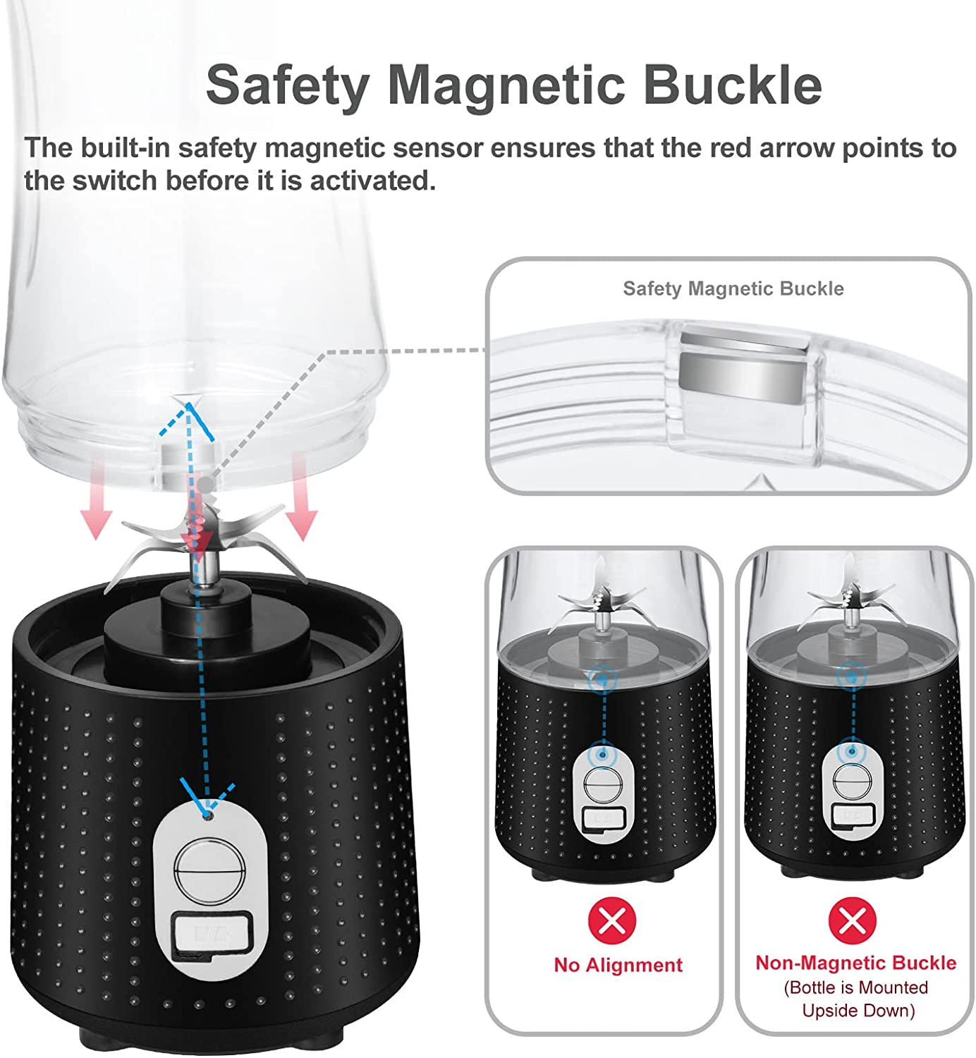 Portable Blender for Smoothies and Shakes, USB-C Rechargeable, 6 Stainless Steel Blades, 13Oz, Bpa-Free Fruit Protein Cup for Outdoor Travel Family and Sports Bottles (13Oz/400Ml) image number 4