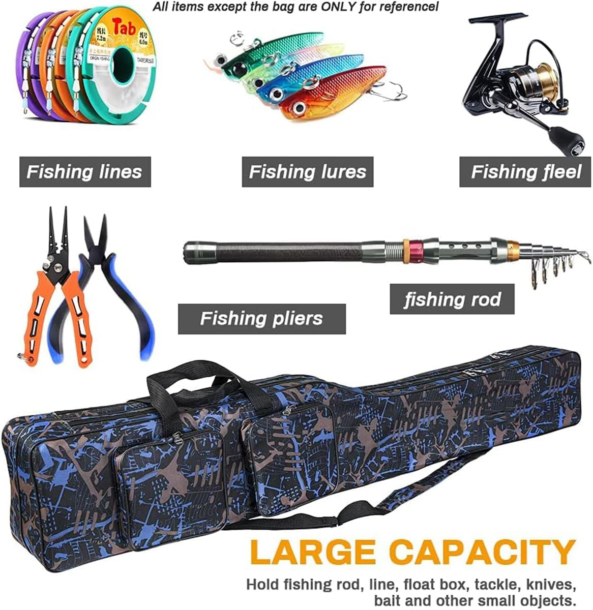 AIMALL 51.2 Inch Double-Layer Fishing Rod Bag with Waterproof Coating and Multi-Pocket Design, Portable Tear-Resistant Gear Carrying Case for Sea and Freshwater Fishing