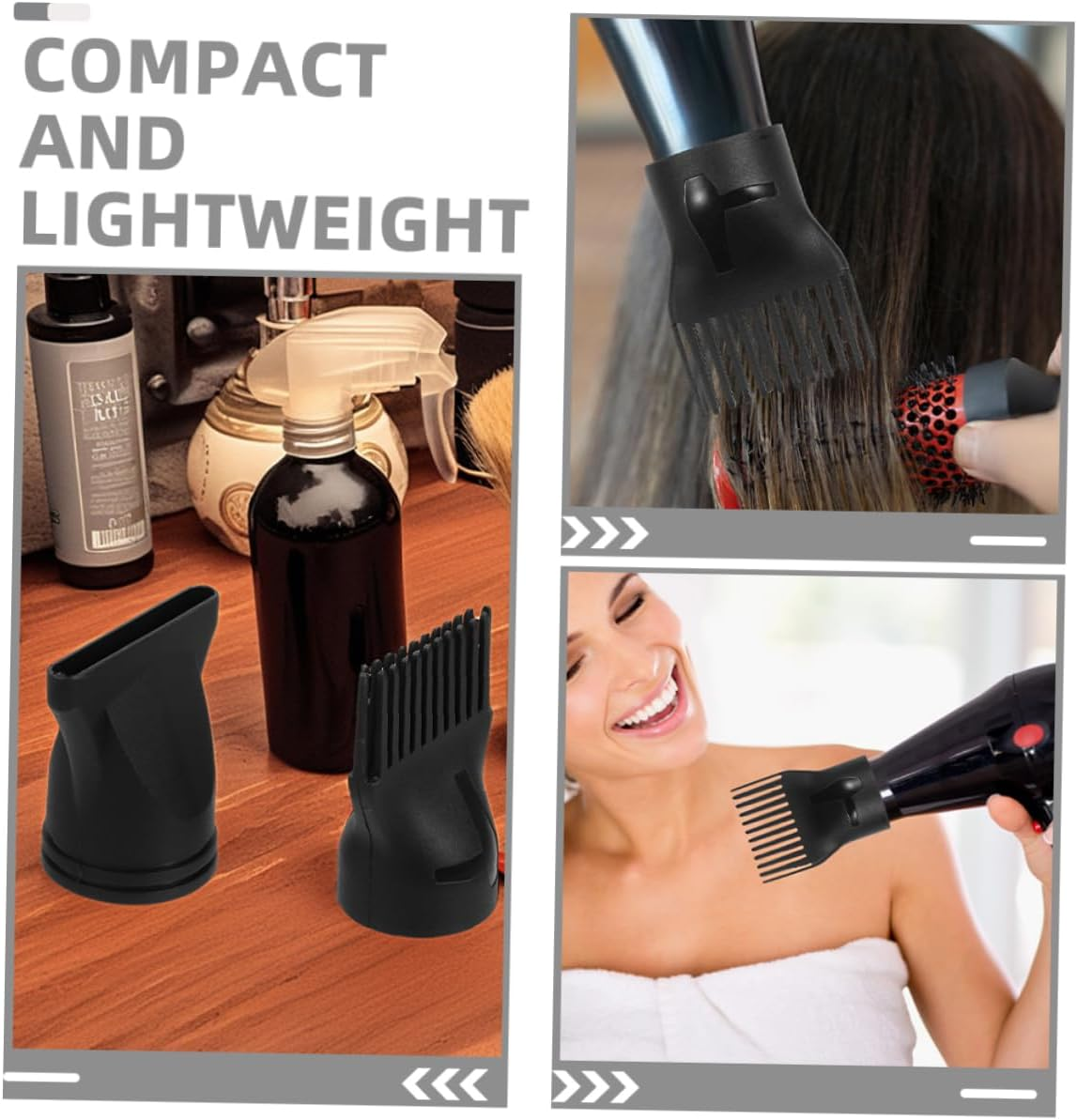 6-Pcs Universal Hair Dryer Diffuser and Concentrator Attachments, Black Plastic Styling Nozzle Set for Salon and Home Use, Precision Hairdryer Accessories for Curly and Straight