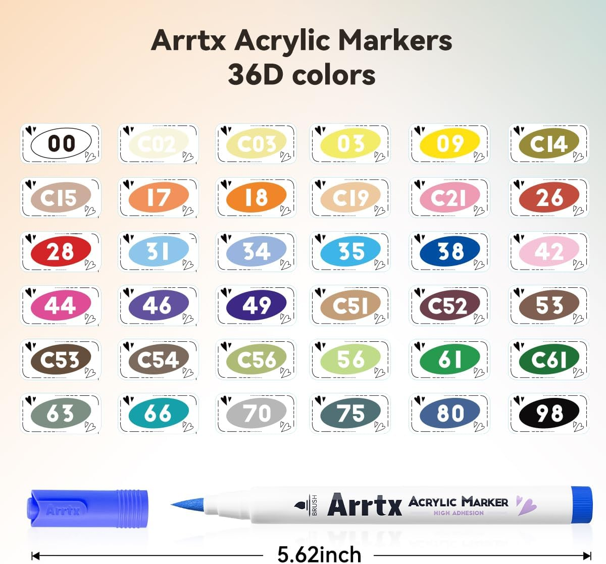 Arrtx 36 Colors Acrylic Marker for Rock Painting, Extra Brush Tip Paint Markers, Art Supplies, Fabric Markers, Waterproof Paint DIY Crafts Making image number 5