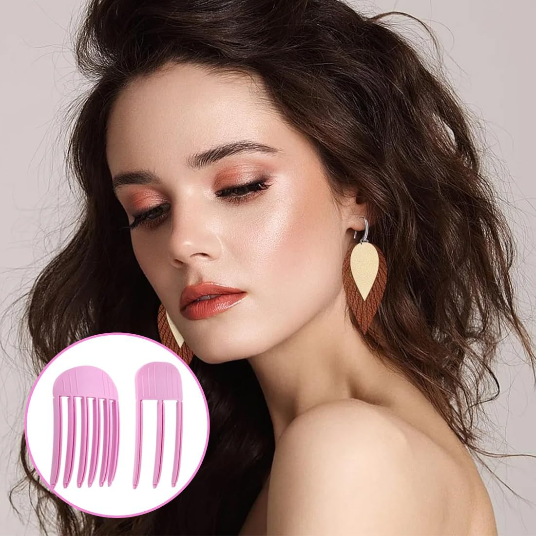 HQRKOTM Volume Clips Lion Cave Hair Set with 3 and 6 Prong Combs for Effortless Volume and Styling of Curls and Bangs for Men and Women, Pink image number 2