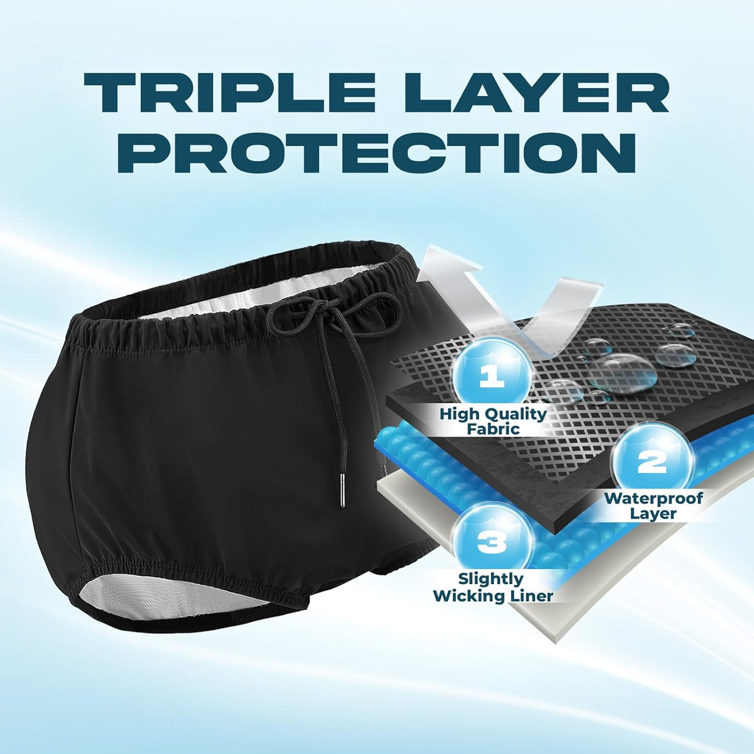 Reusable Adult Swim Diaper Special Needs, Incontinence Plastic Pants Cloth Diaper Cover, Waterproof Training Rubber Underwear（Black, XL image number 6