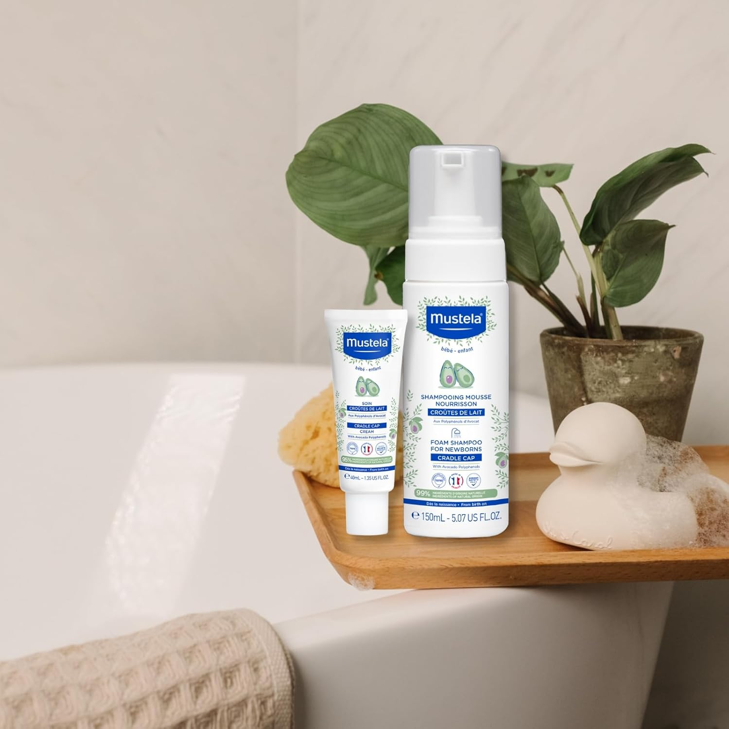 Mustela Cradle Cap Treatment Bundle for Newborns - Foam & Cream - Temporary Relief, Promotes Healing image number 1