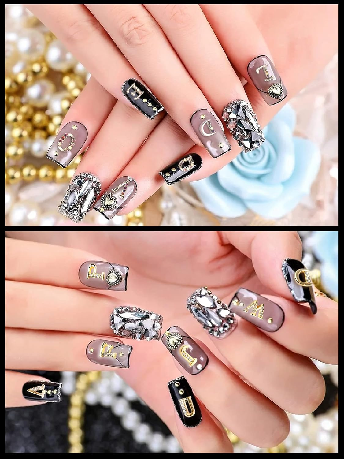 Kalolary 52Pcs Rhinetone Letters Nail Studs, Gold Silver 3D Capital Rhinetone Nail Letter English Alphabet Stud Charm DIY Manicure Nails Jewelry Making Crafts Decoration for Women Girls image number 6