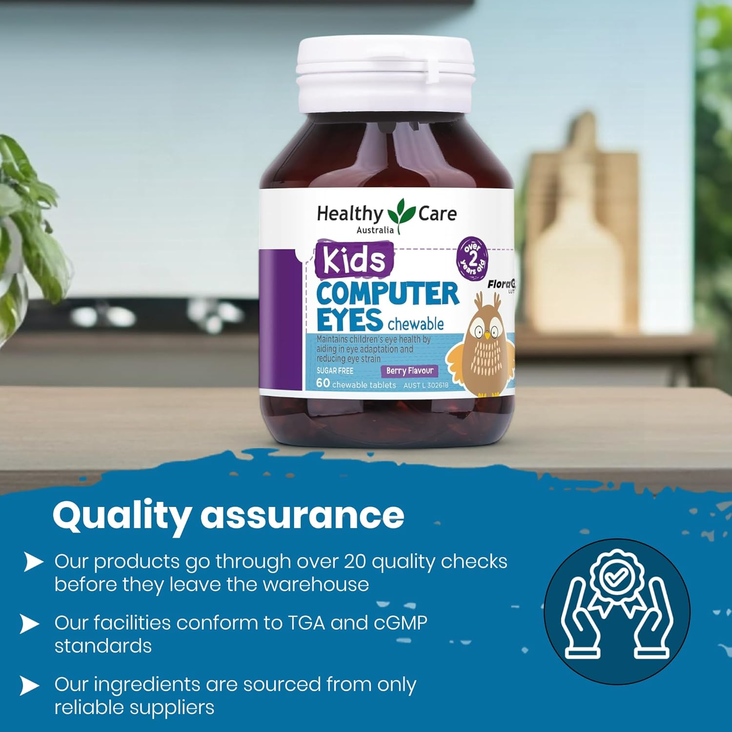 Healthy Care Kids Computer Eyes Chewable Tablets - Supports Eye Health and Provides Strain Relief - Premium Dietary Supplement - All-Natural Ingredients - 60 Tablets - Berry Flavour image number 4
