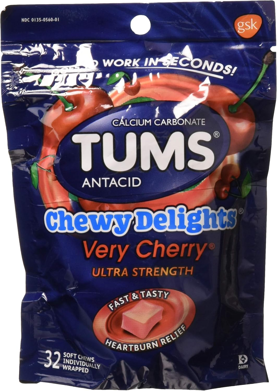 Tums Chewy Delights Capsules, Very Cherry, 32 CT (Pack of 2)